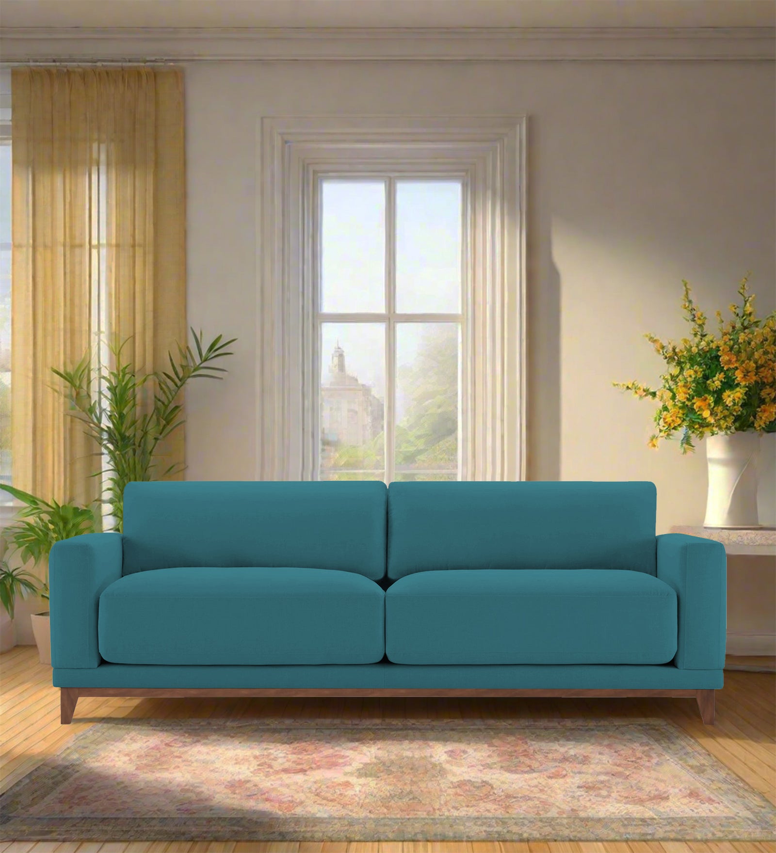 Esha Fabric 3 Seater Sofa In Water Blue Colour - Febonic Living