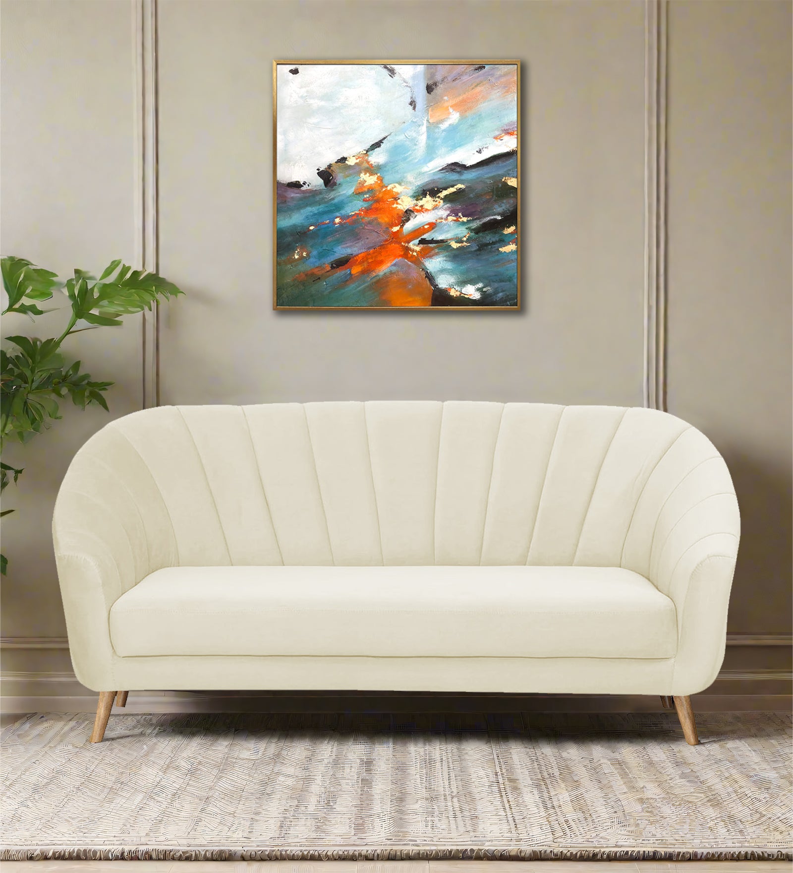 Kaylee Velvet 3 Seater Sofa In Warm White Colour - Febonic Living