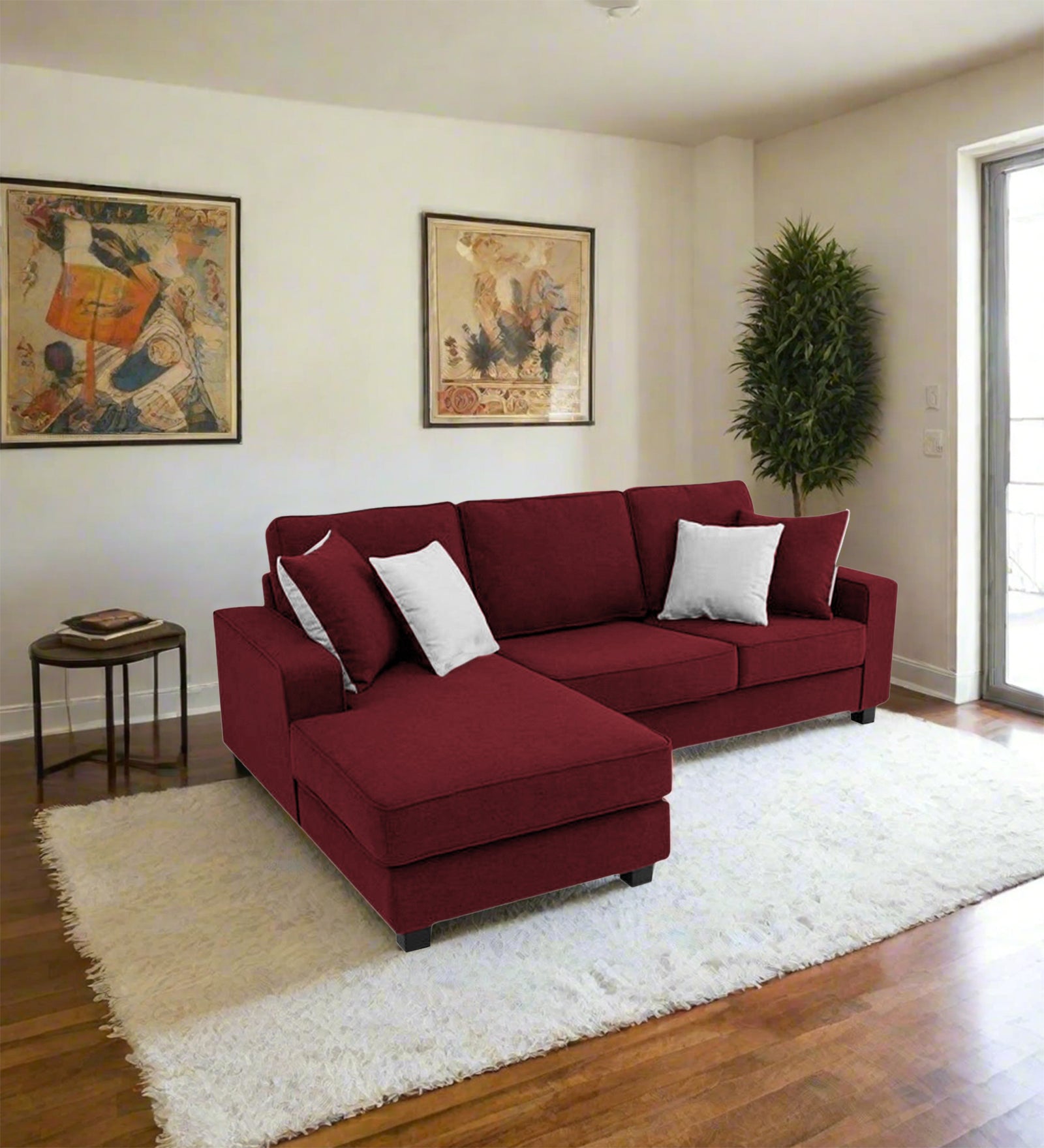 Ladybug Fabric RHS Sectional Sofa (2+Lounger) In Blood Maroon Colour - Febonic Living