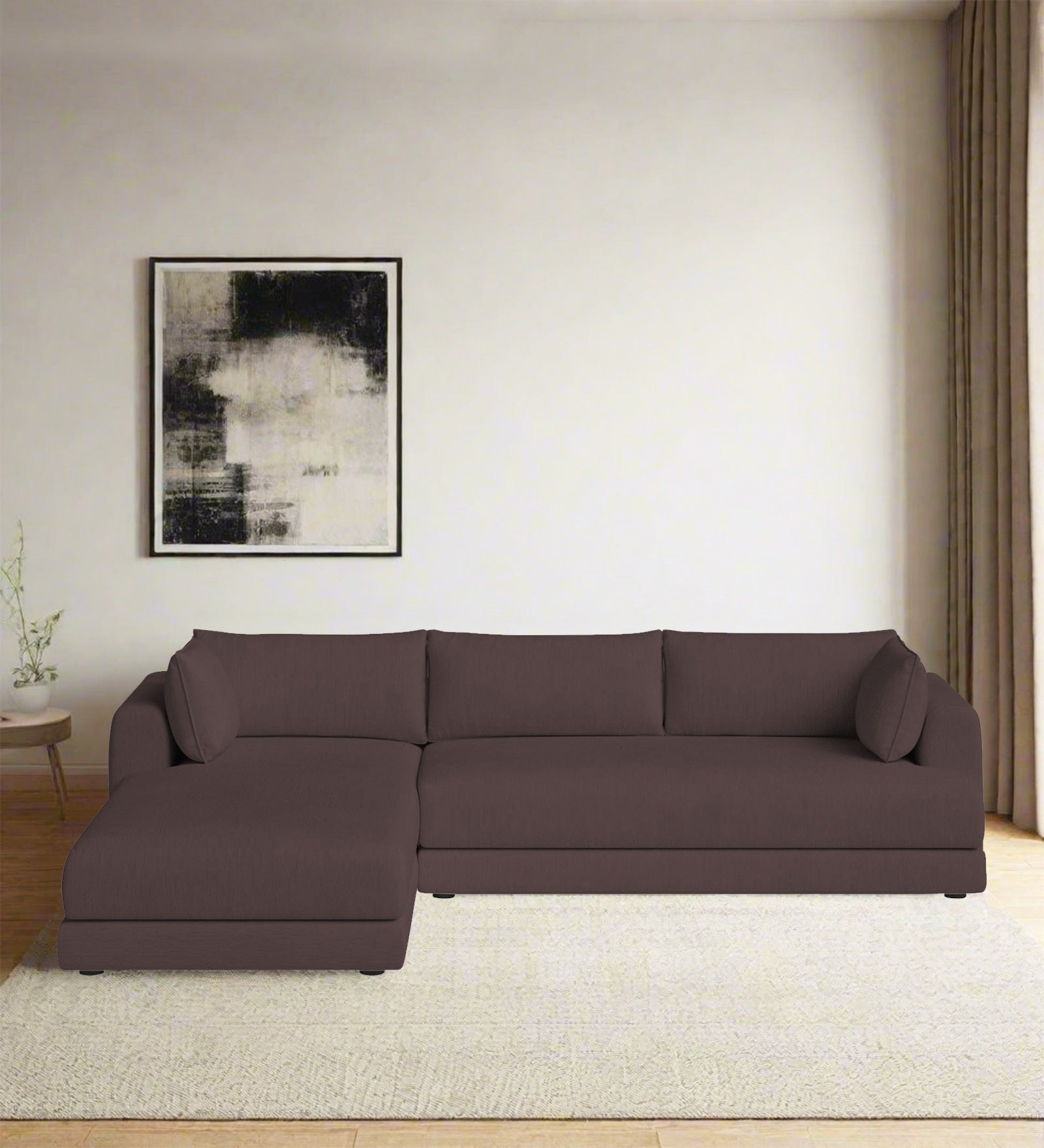 Ziggy Fabric RHS Sectional Sofa (3+Lounger) In Night Brown Colour - Febonic Living