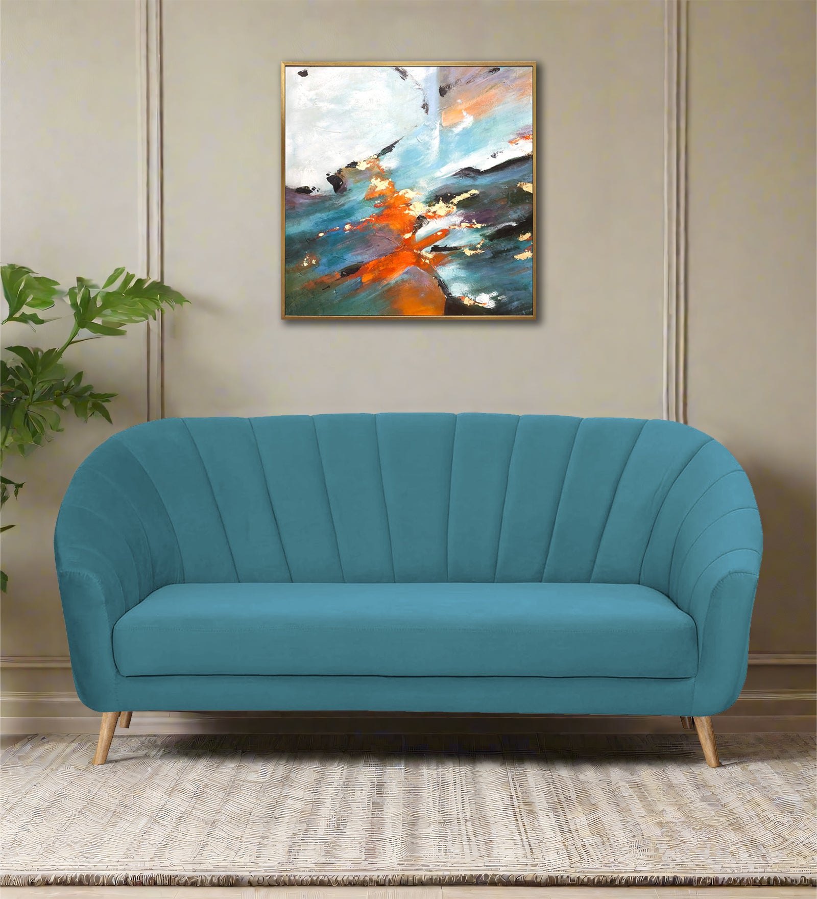 Kaylee Velvet 3 Seater Sofa In Aqua Blue Colour - Febonic Living