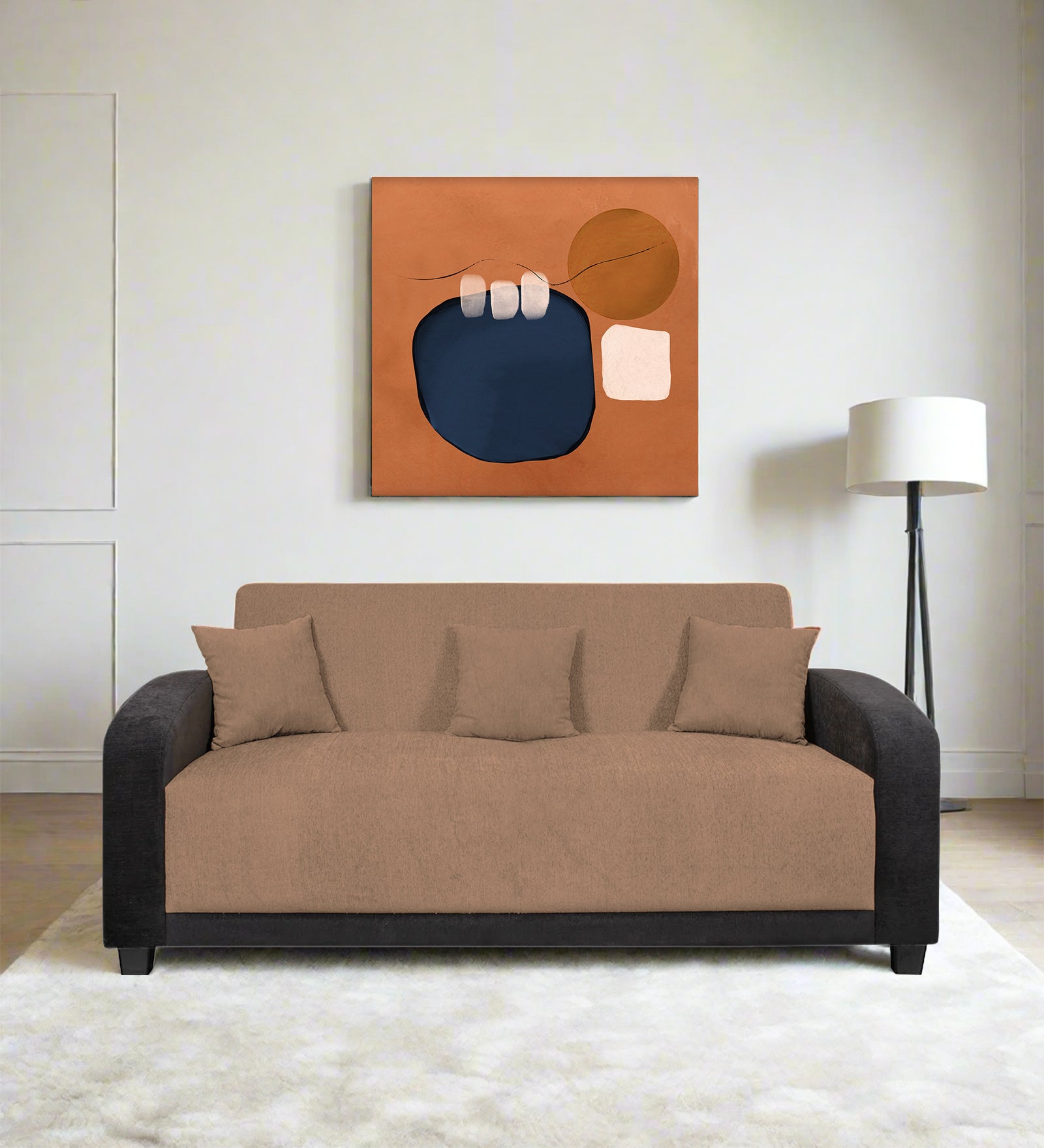 Alex Fabric 3 Seater Sofa In Cosmic Beige Colour