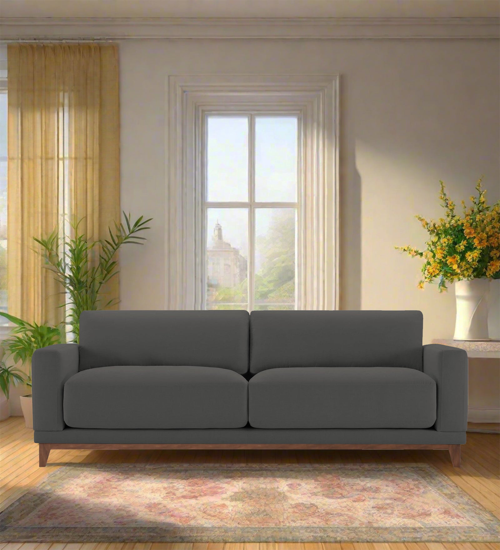 Esha Fabric 3 Seater Sofa In Stone Grey Colour - Febonic Living