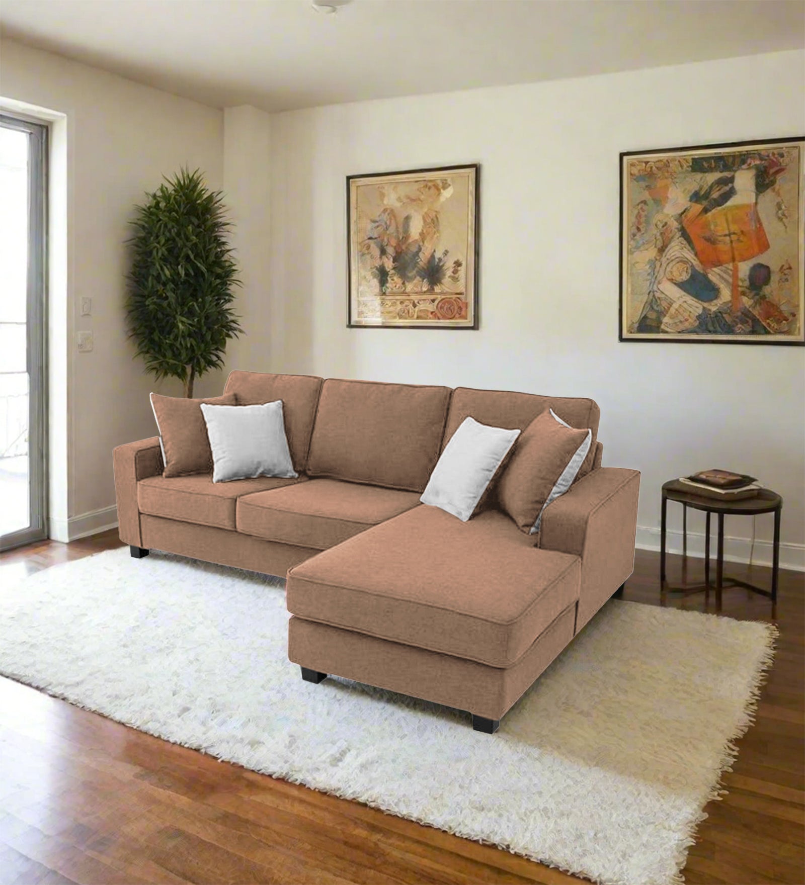 Ladybug Fabric LHS Sectional Sofa (2+Lounger) In Cosmic Beige Colour - Febonic Living
