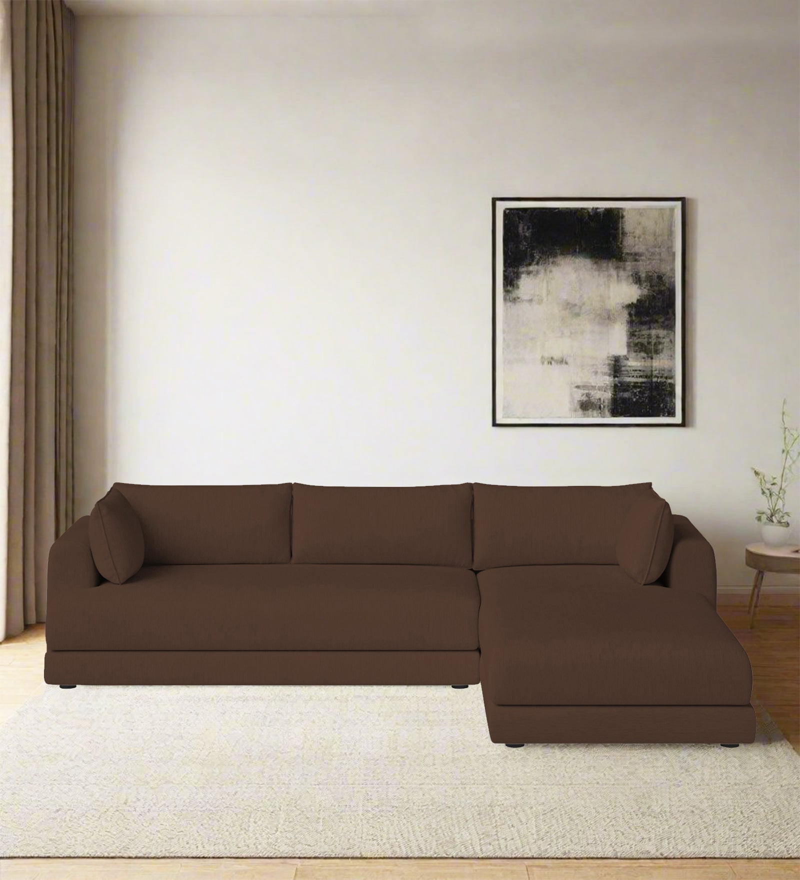 Ziggy Fabric LHS Sectional Sofa (3+Lounger) In Ash Brown Colour - Febonic Living