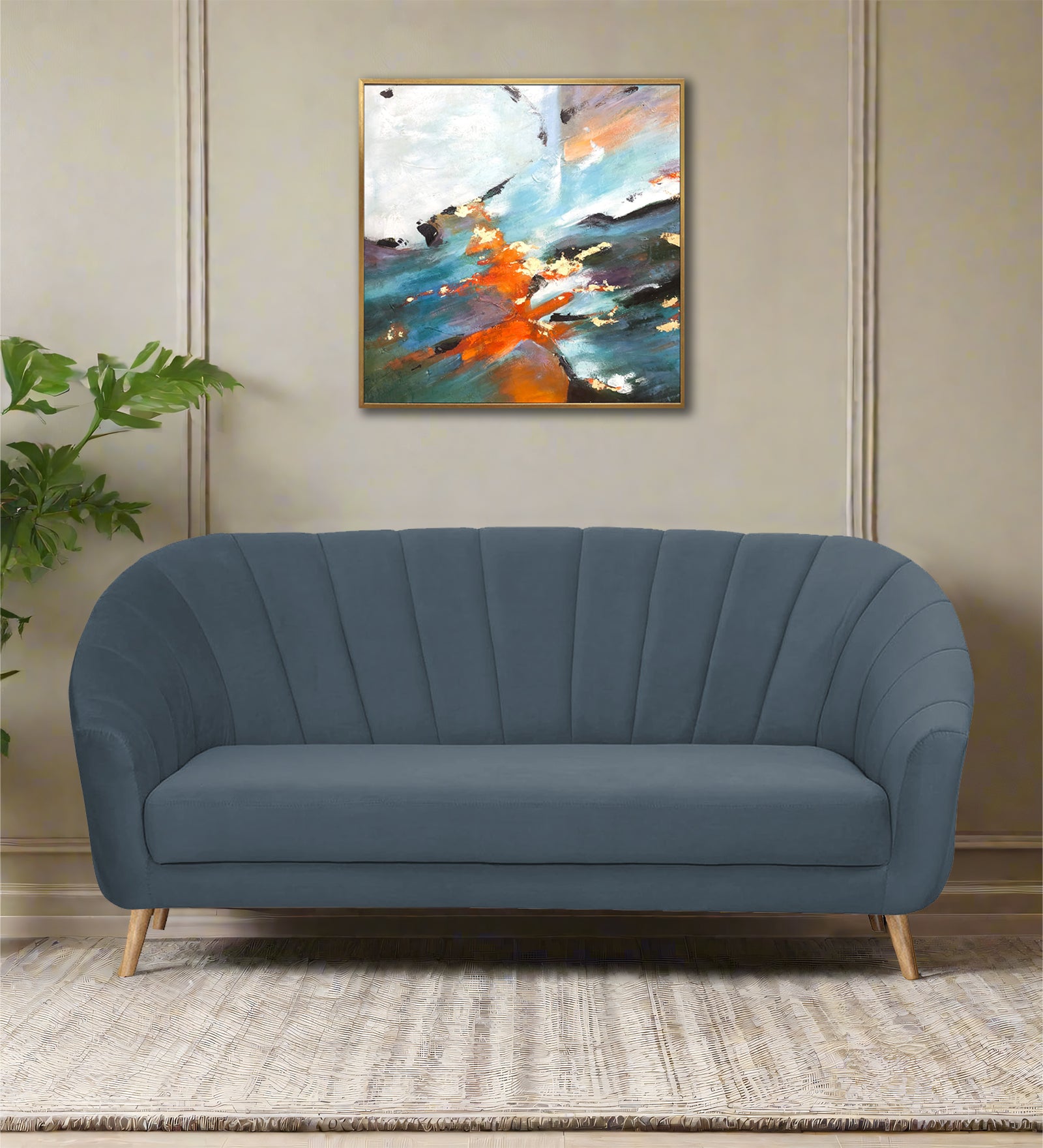 Kaylee Velvet 3 Seater Sofa In Oxford Blue Colour - Febonic Living