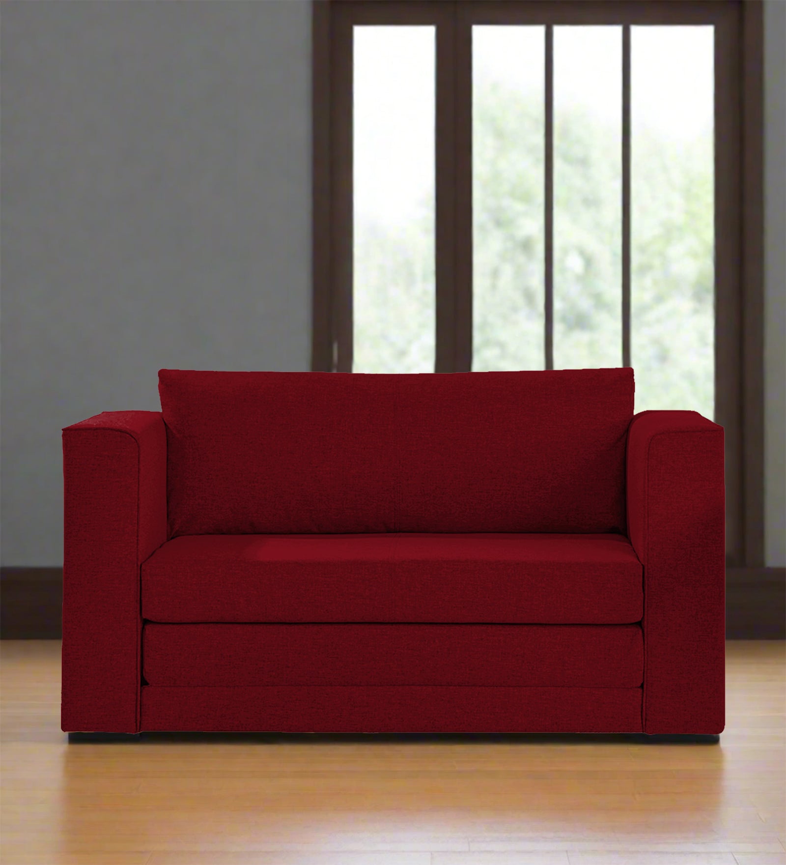 Kenia Fabric 2 Seater Foldable Sofa Cum Bed In Ruby Red Colour - Febonic Living