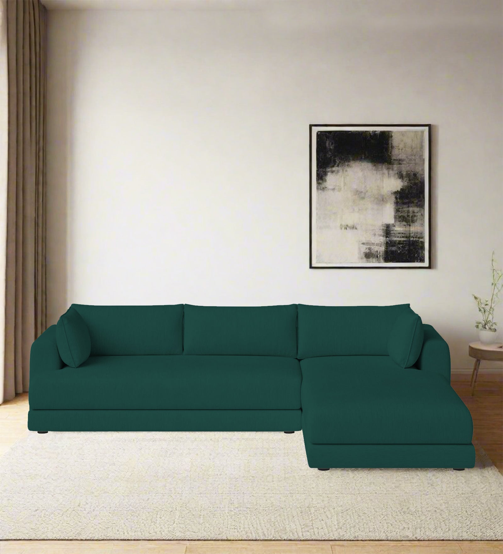 Ziggy Fabric LHS Sectional Sofa (3+Lounger) In Sage Green Colour - Febonic Living