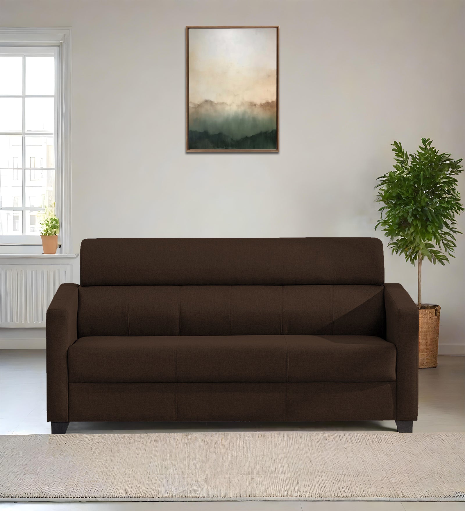 Devo Fabric 3 Seater Sofa In Cidar Brown Colour - Febonic Living