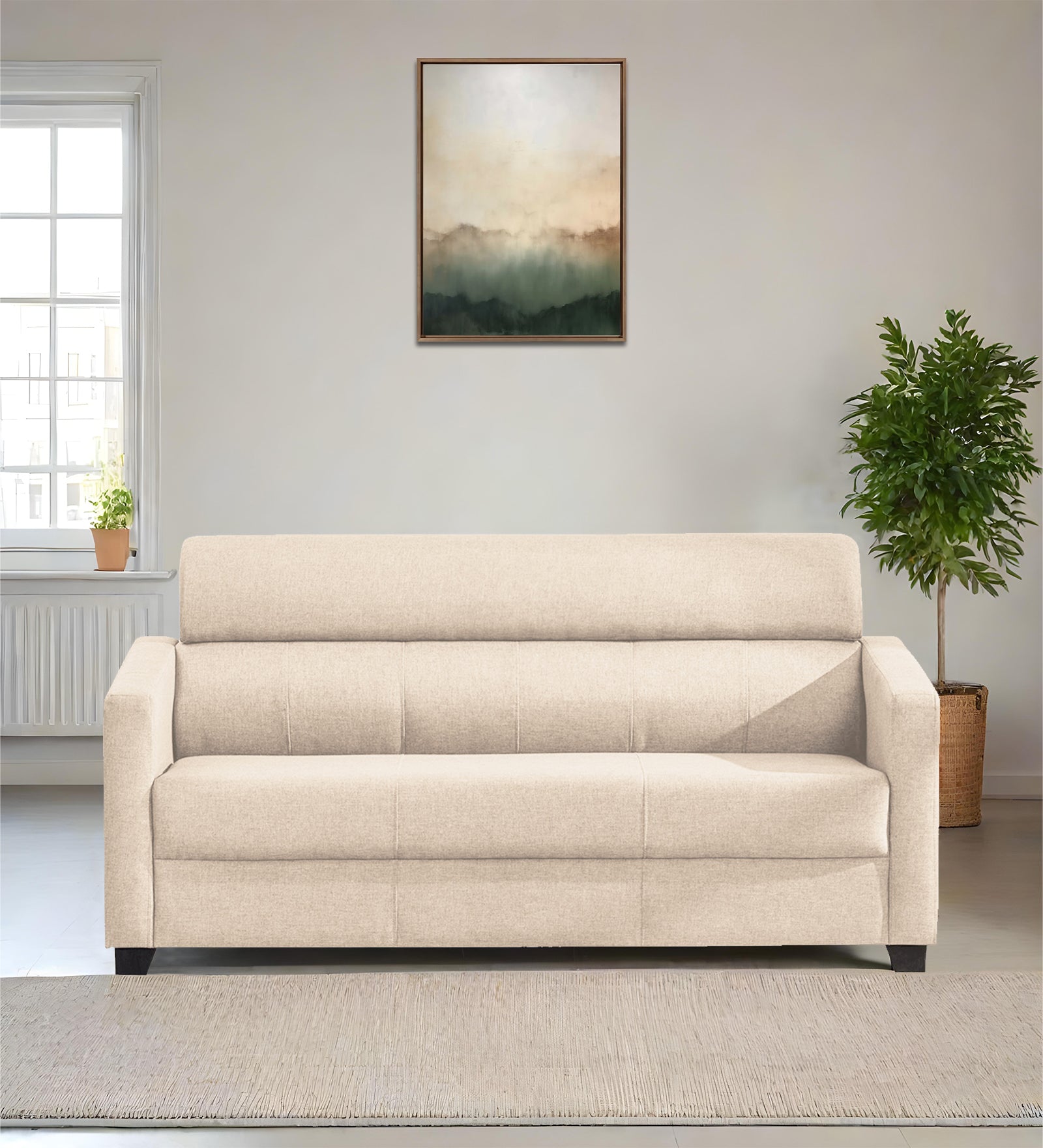 Devo Fabric 3 Seater Sofa In Woom Beige Colour - Febonic Living