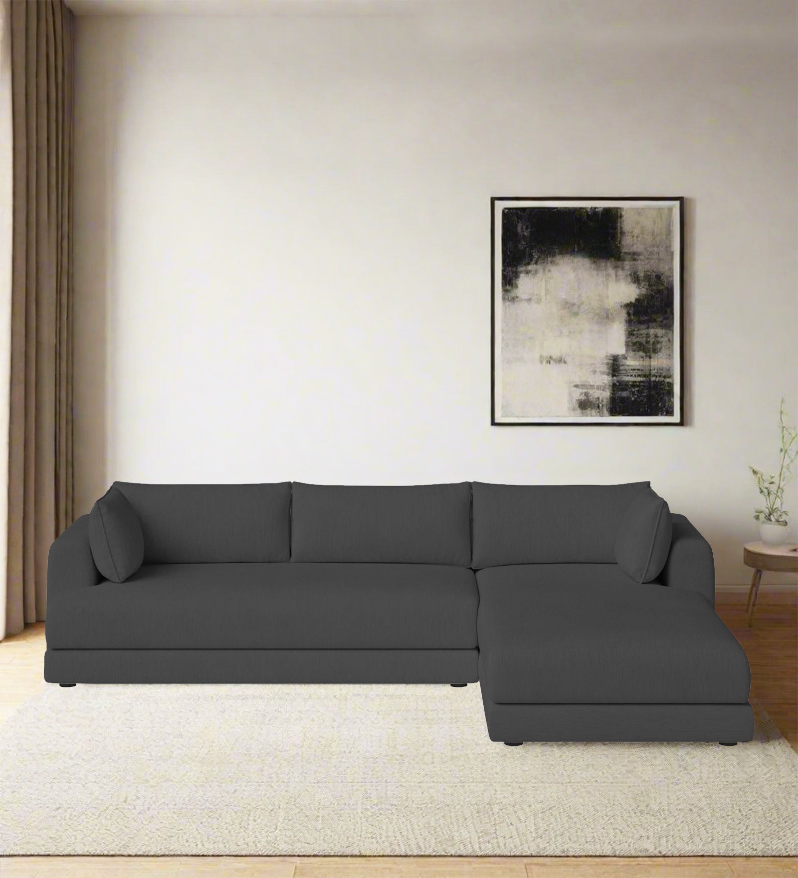 Ziggy Fabric LHS Sectional Sofa (3+Lounger) In Stone Grey Colour - Febonic Living