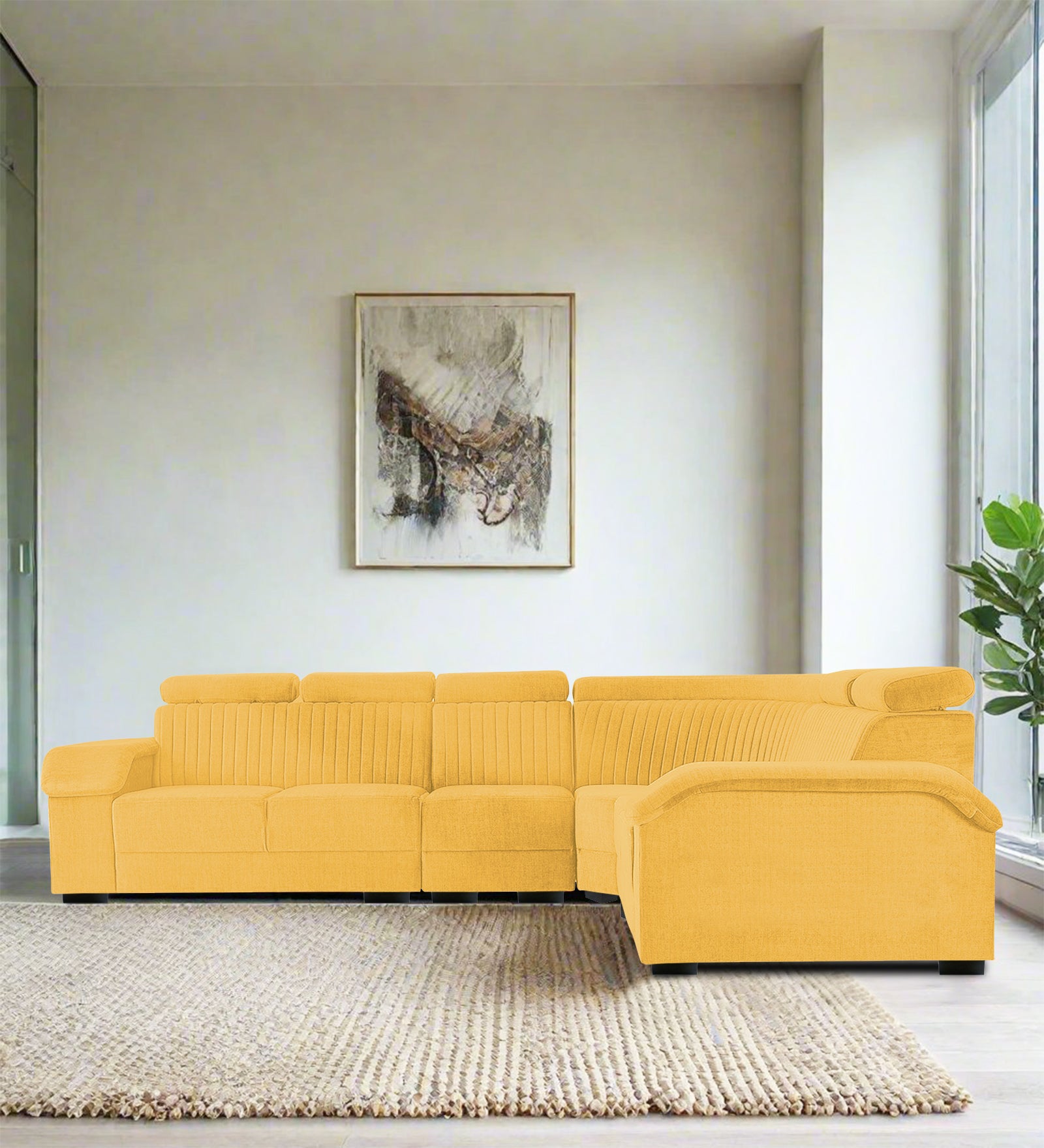 Draco Fabric 6 Seater Corner Sofa In Bold Yellow Colour - Febonic Living