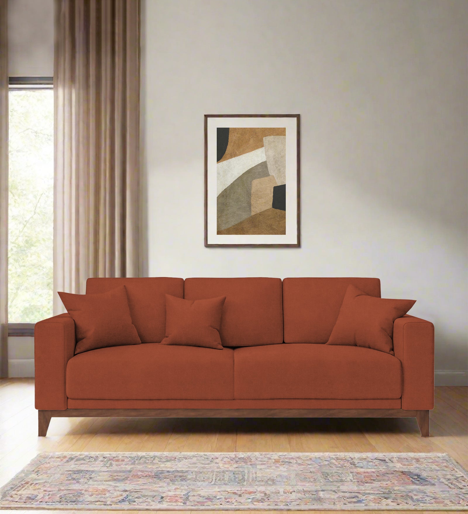 Luca Fabric 3 Seater Sofa In Royal Orange Colour - Febonic Living