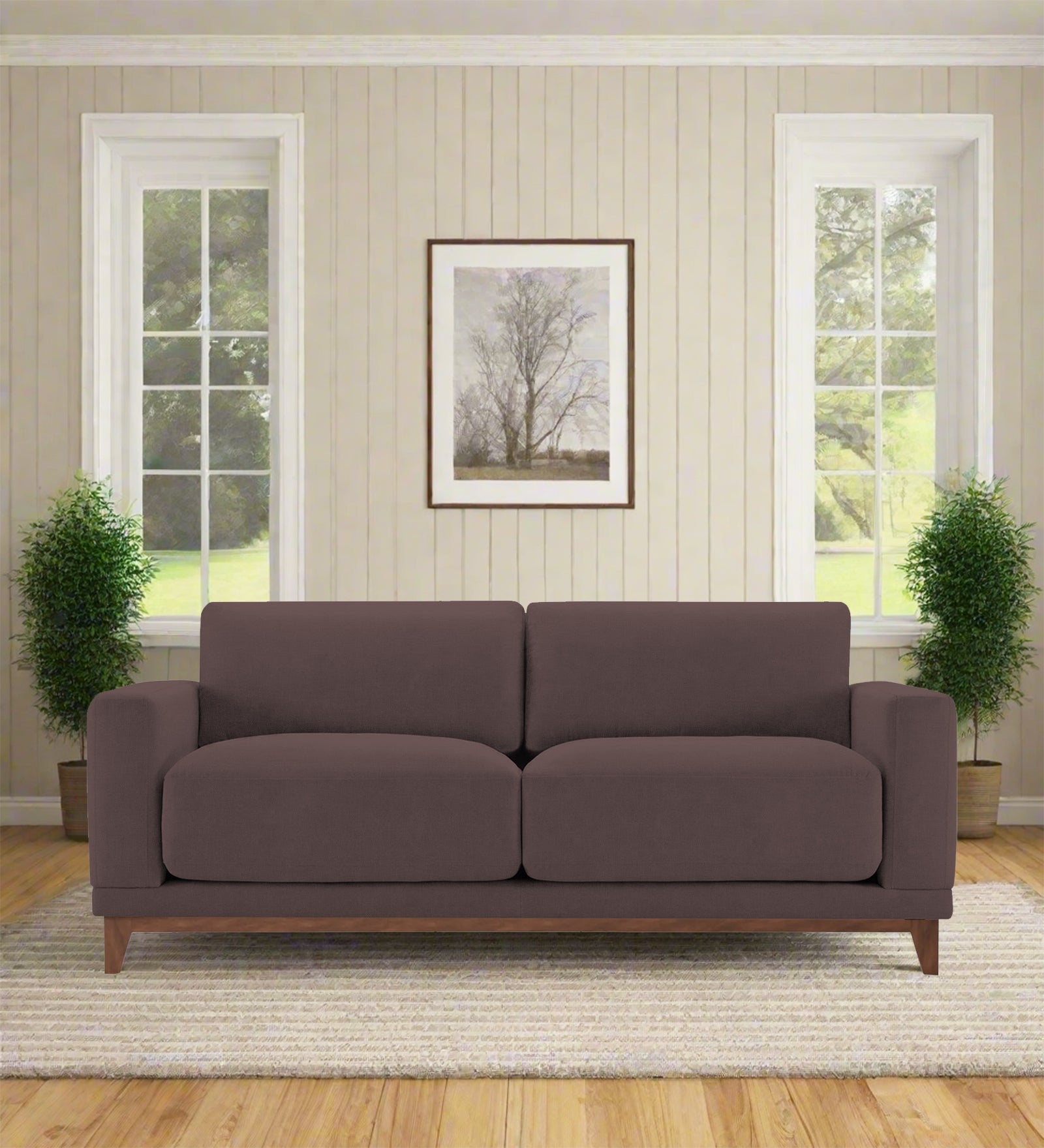 Esha Fabric 2 Seater Sofa In Night Brown Colour - Febonic Living