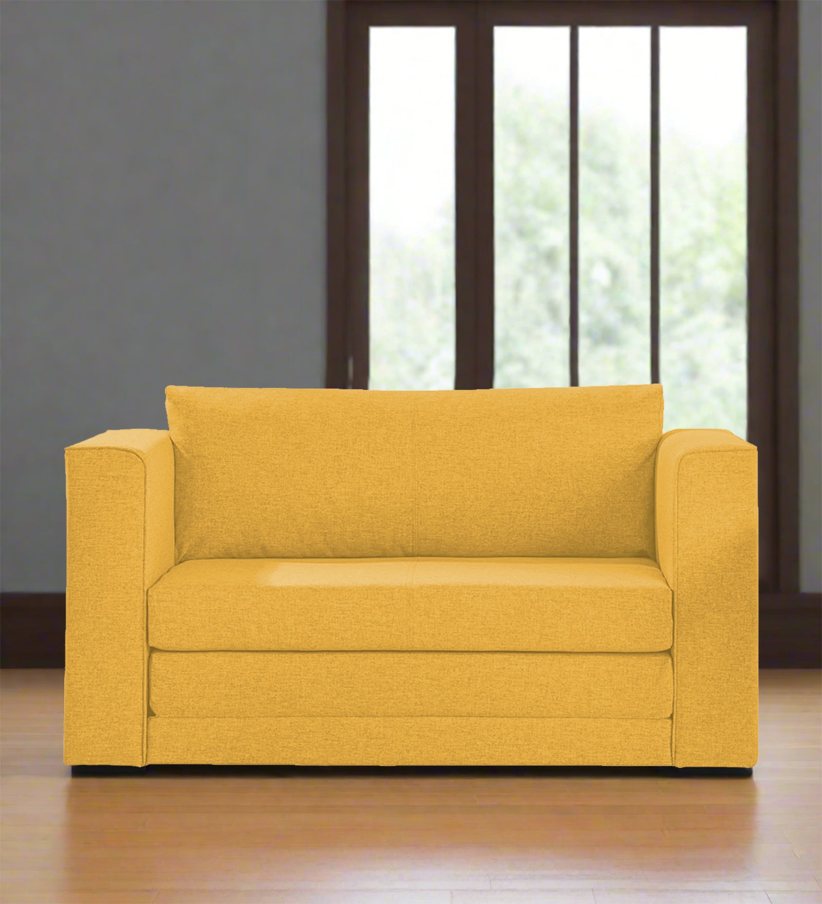 Kenia Fabric 2 Seater Foldable Sofa Cum Bed In Bold Yellow Colour - Febonic Living