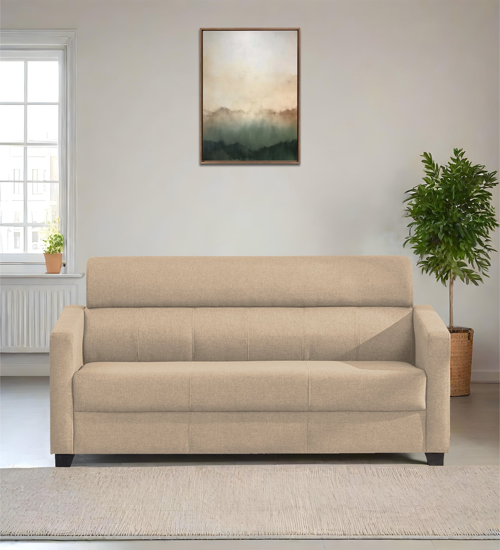 Devo Fabric 3 Seater Sofa In Olive Beige Colour - Febonic Living