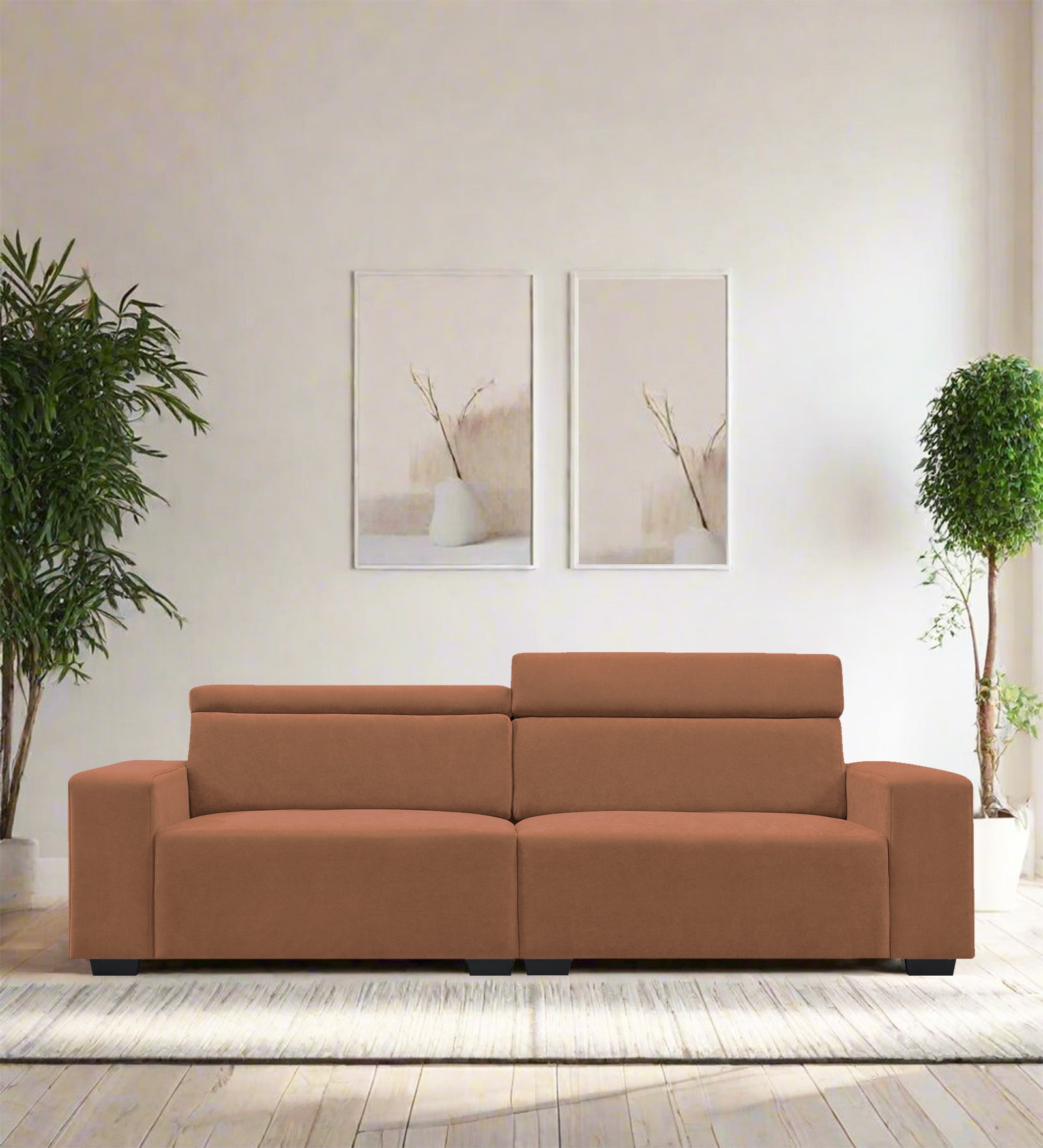 Hiro Fabric 3 Seater Sofa In Caramel Beige Colour - Febonic Living