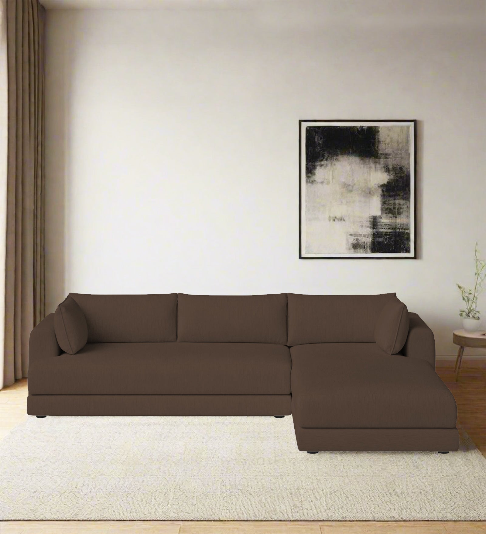 Ziggy Fabric LHS Sectional Sofa (3+Lounger) In Rosy Brown Colour - Febonic Living