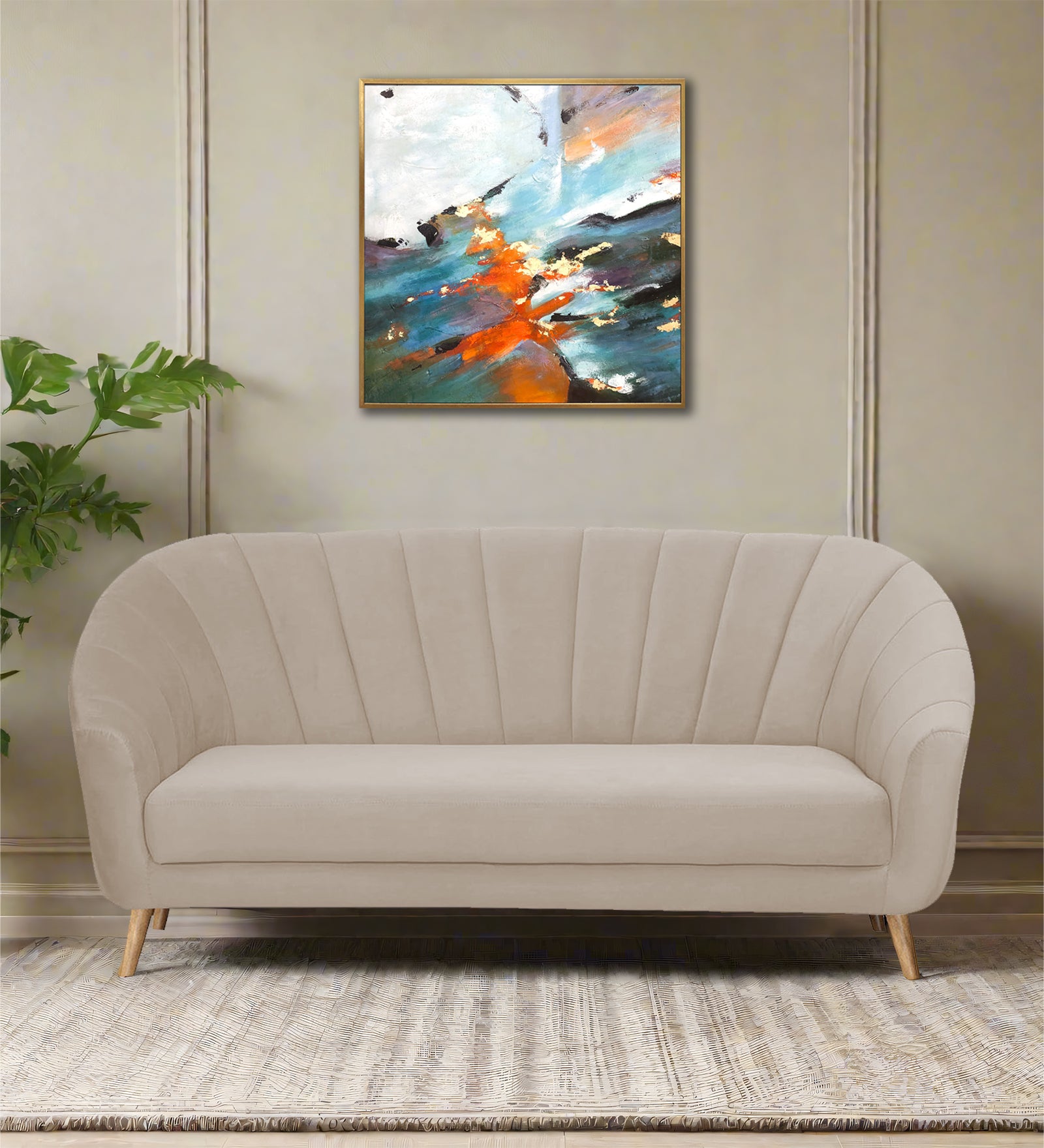 Kaylee Velvet 3 Seater Sofa In Cream Beige Colour - Febonic Living