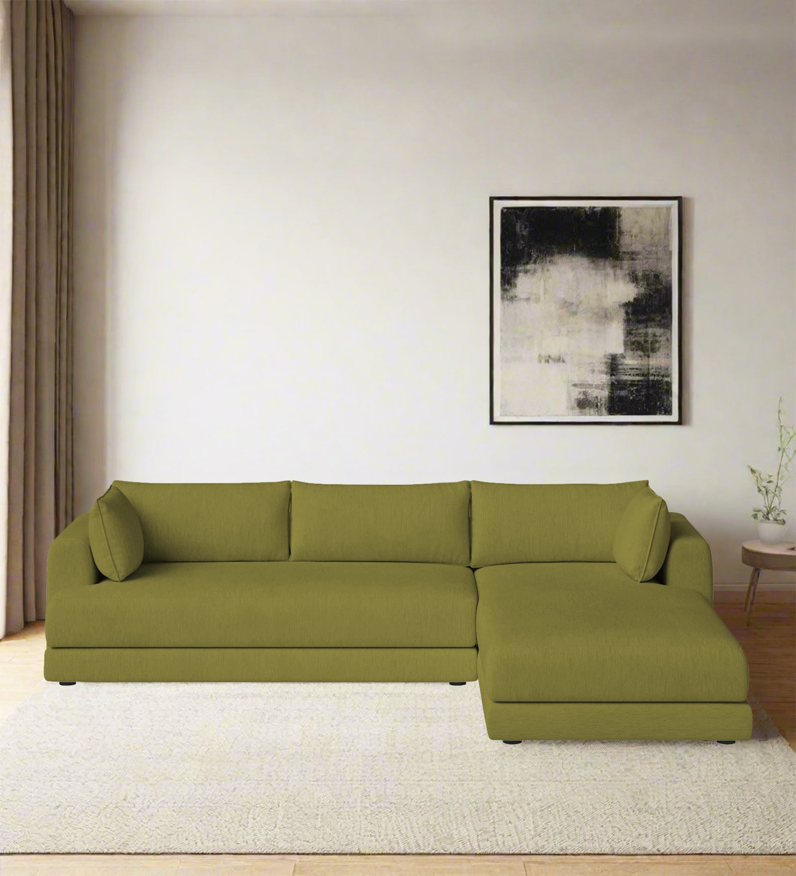 Ziggy Fabric LHS Sectional Sofa (3+Lounger) In Kelly Green Colour - Febonic Living