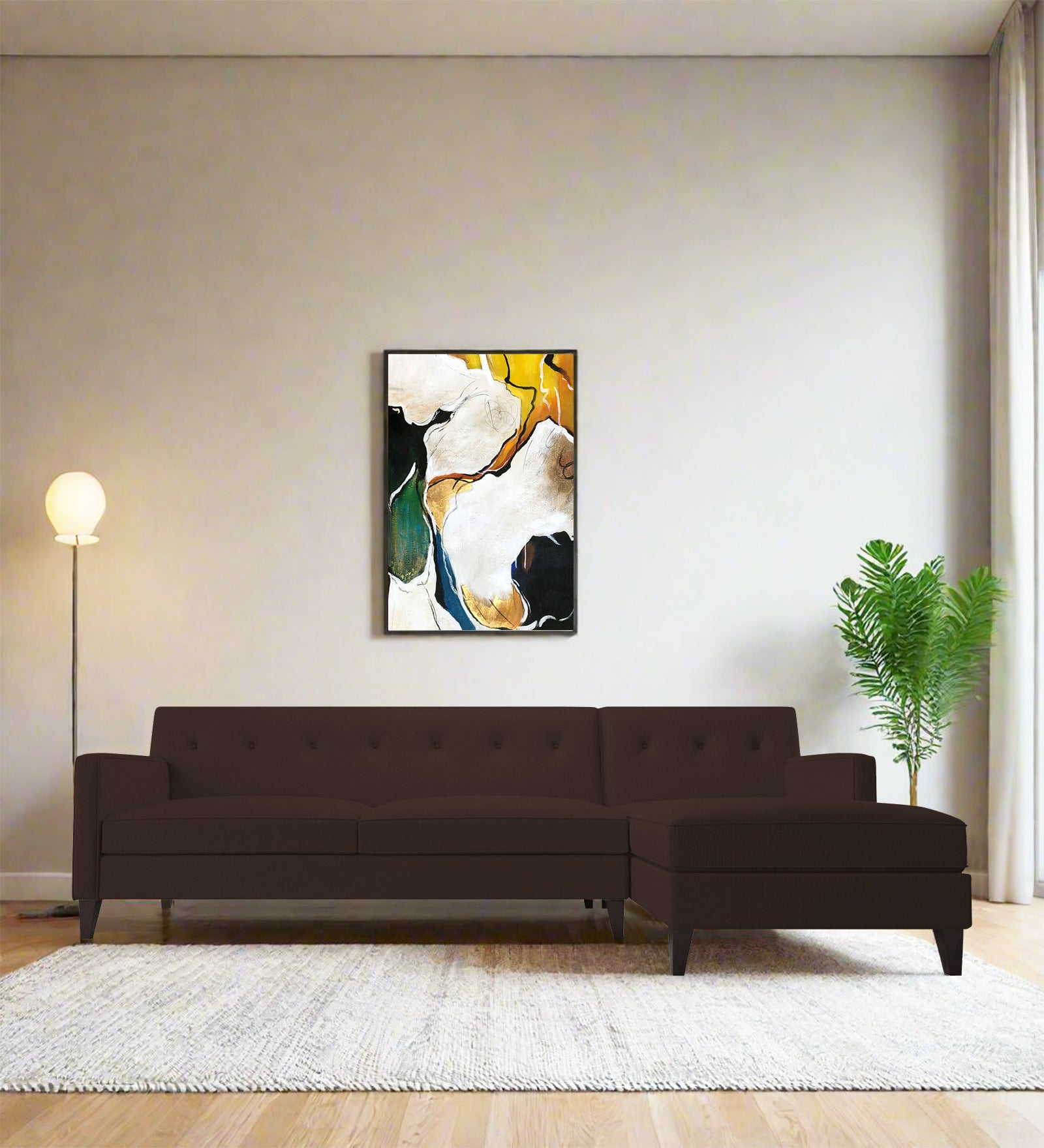 Miller Fabric LHS Sectional Sofa (3+Lounger) In Coffee Brown Colour - Febonic Living