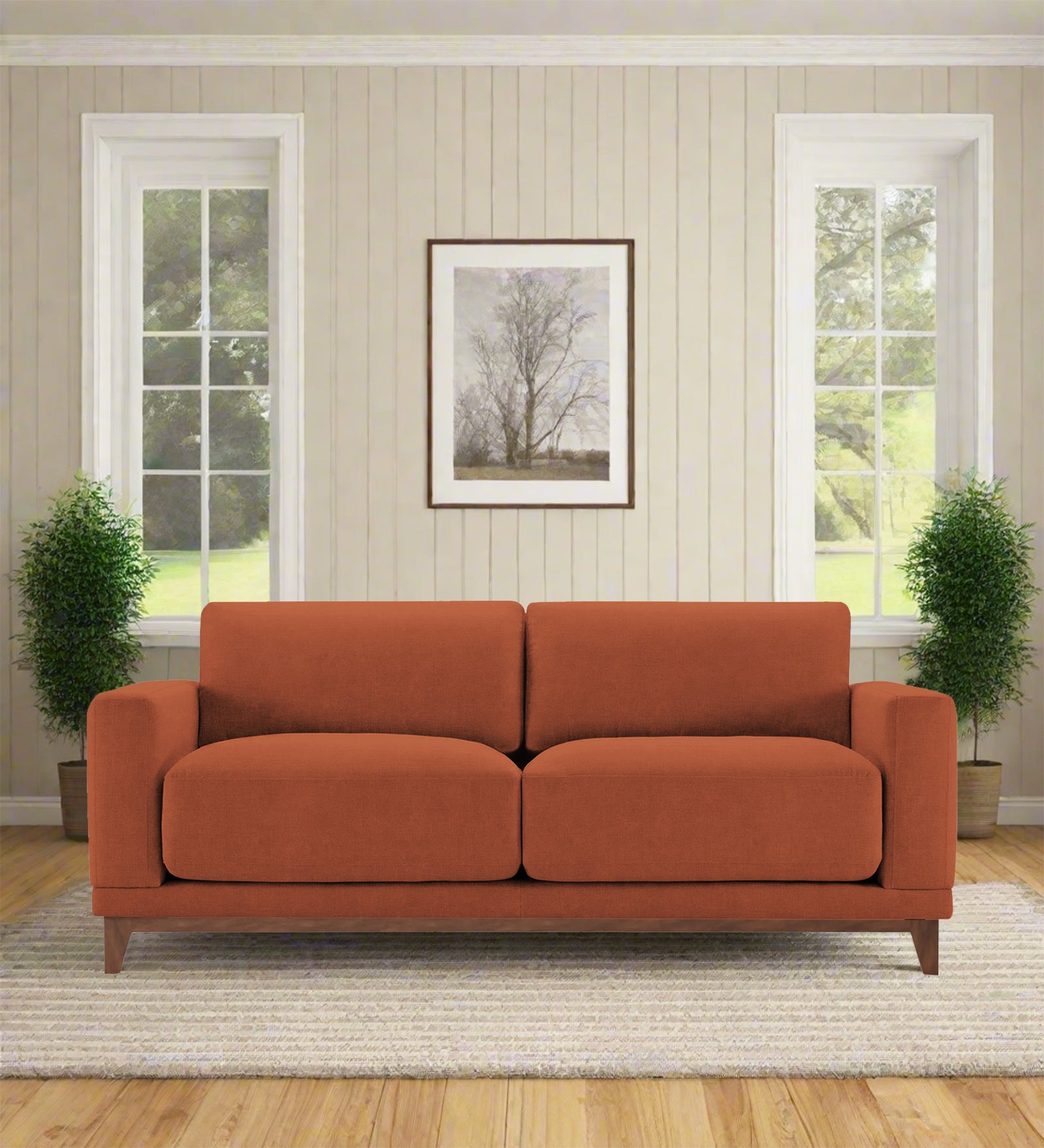 Esha Fabric 2 Seater Sofa In Royal Orange Colour - Febonic Living