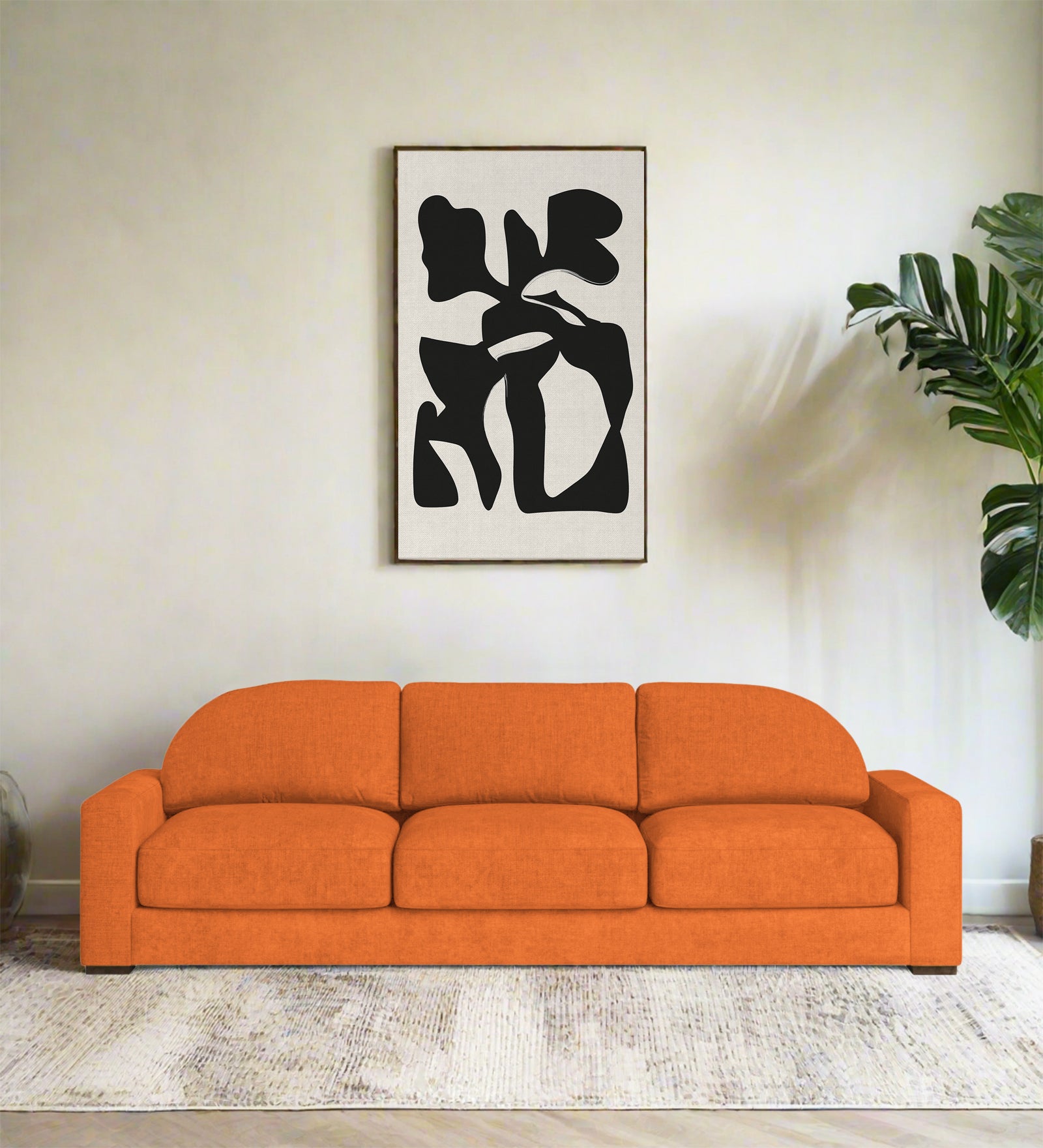 Dara Fabric 3 Seater Sofa In Vivid Orange Colour - Febonic Living