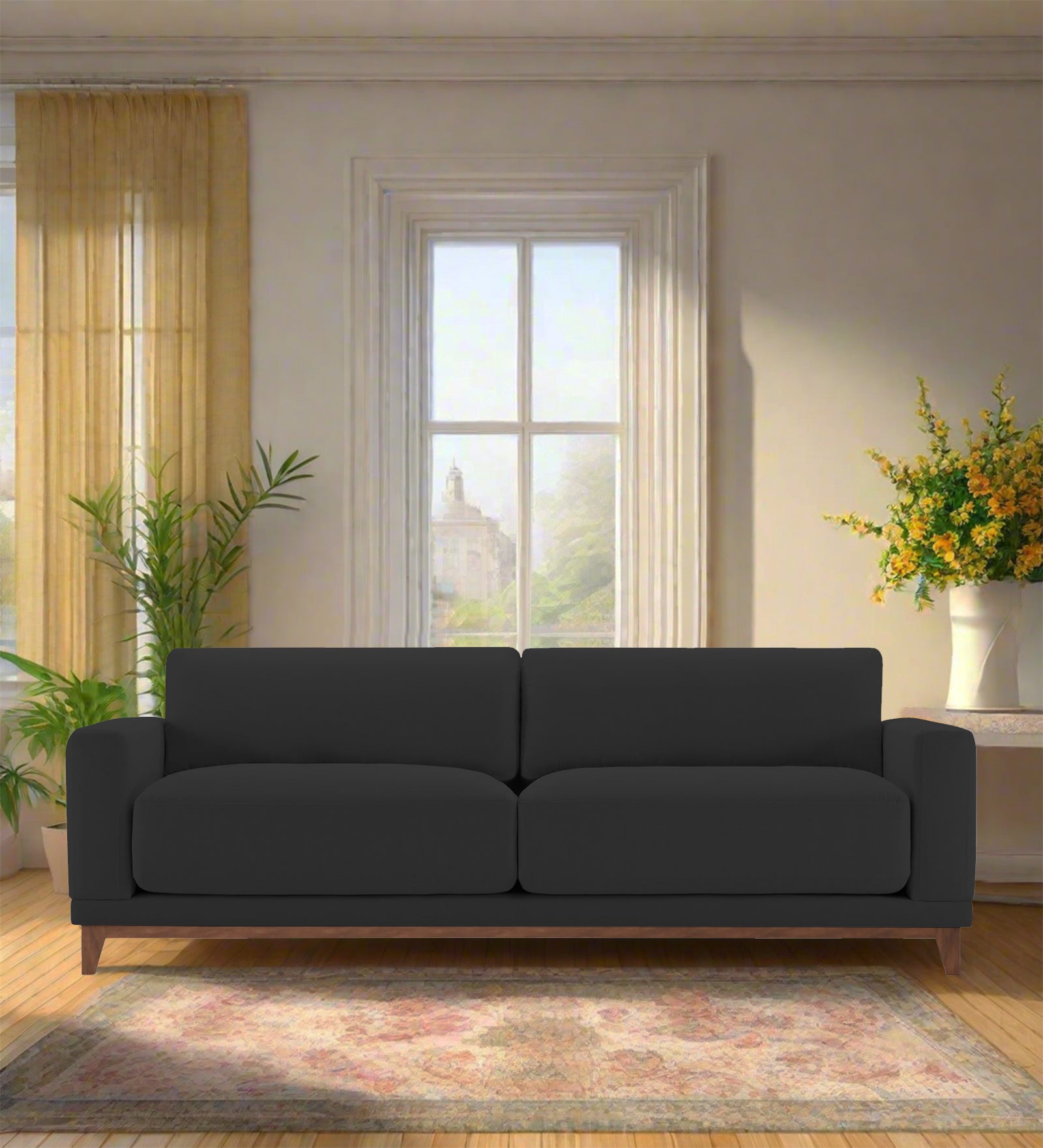Esha Fabric 3 Seater Sofa In Bitter Black Colour - Febonic Living