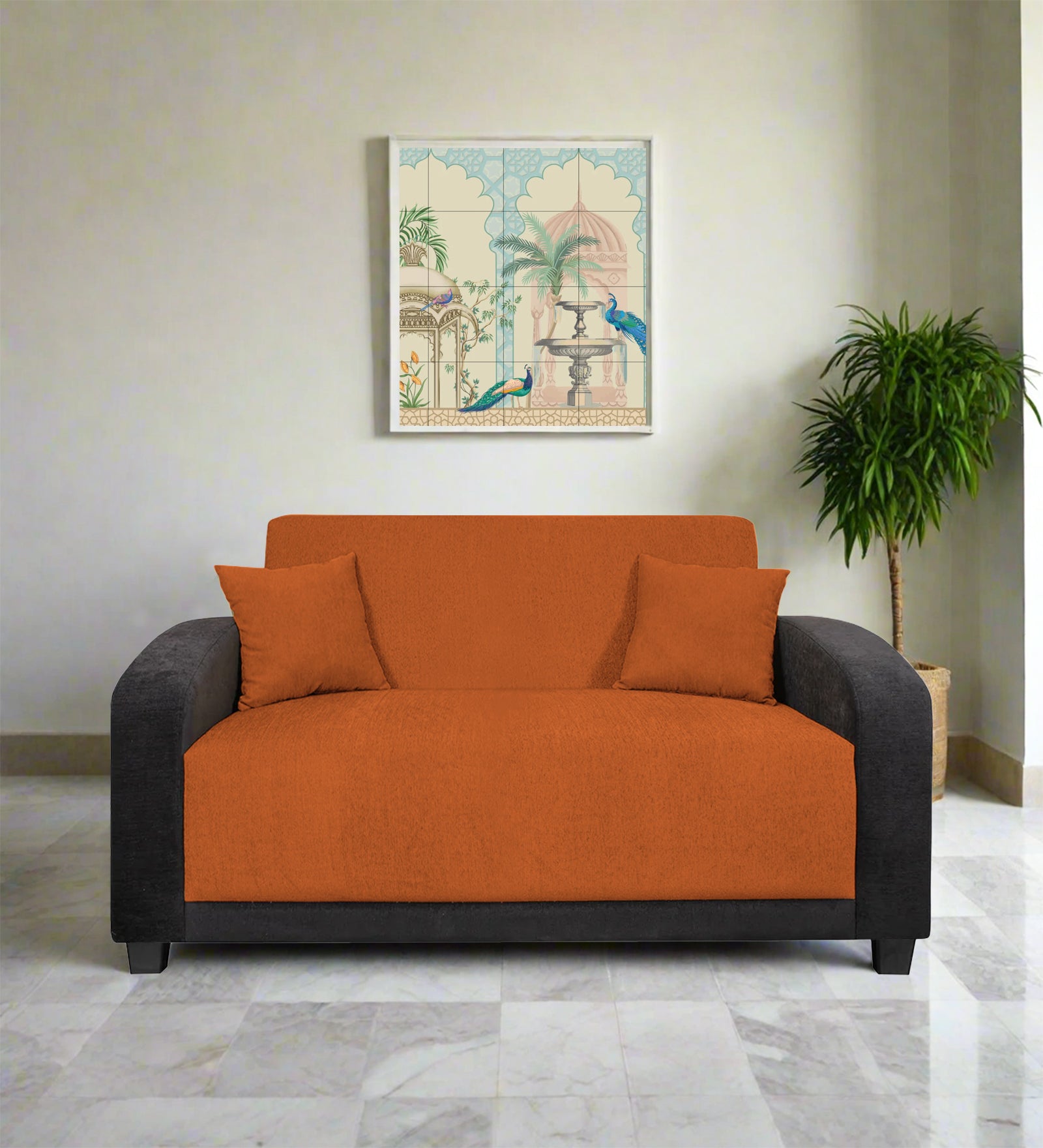 Alex Fabric 2 Seater Sofa In Vivid Orange Colour - Febonic Living