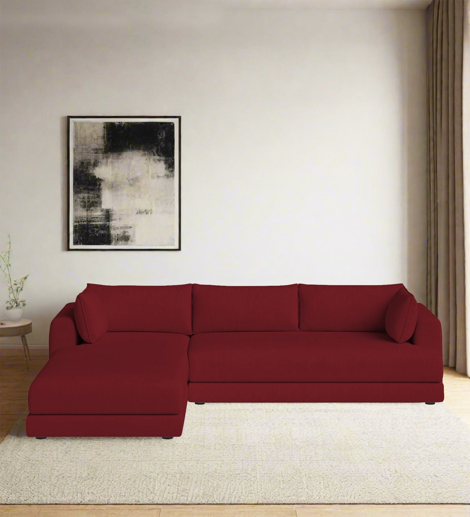 Ziggy Fabric RHS Sectional Sofa (3+Lounger) In Chilli Red Colour - Febonic Living