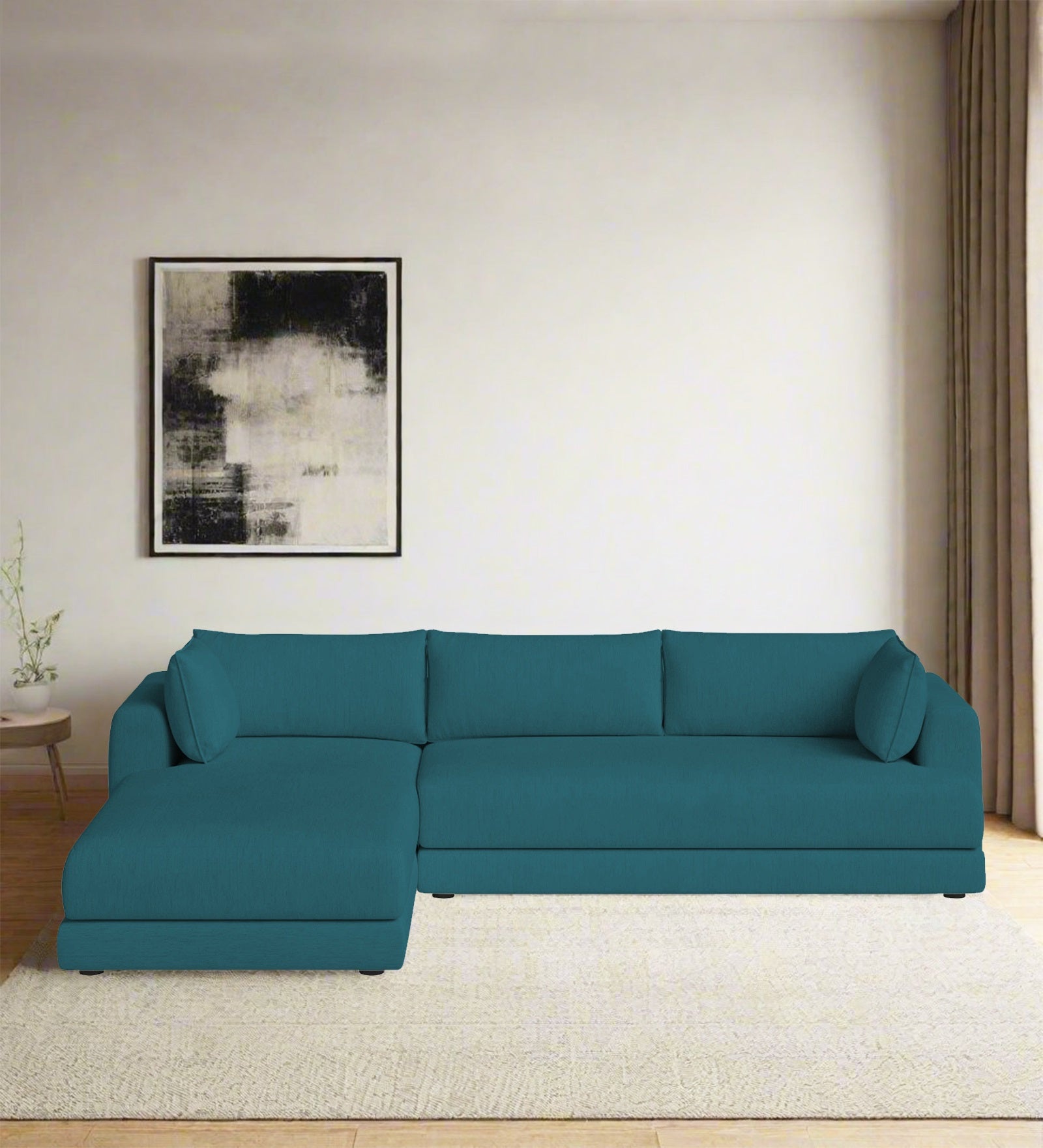 Ziggy Fabric RHS Sectional Sofa (3+Lounger) In Water Blue Colour - Febonic Living