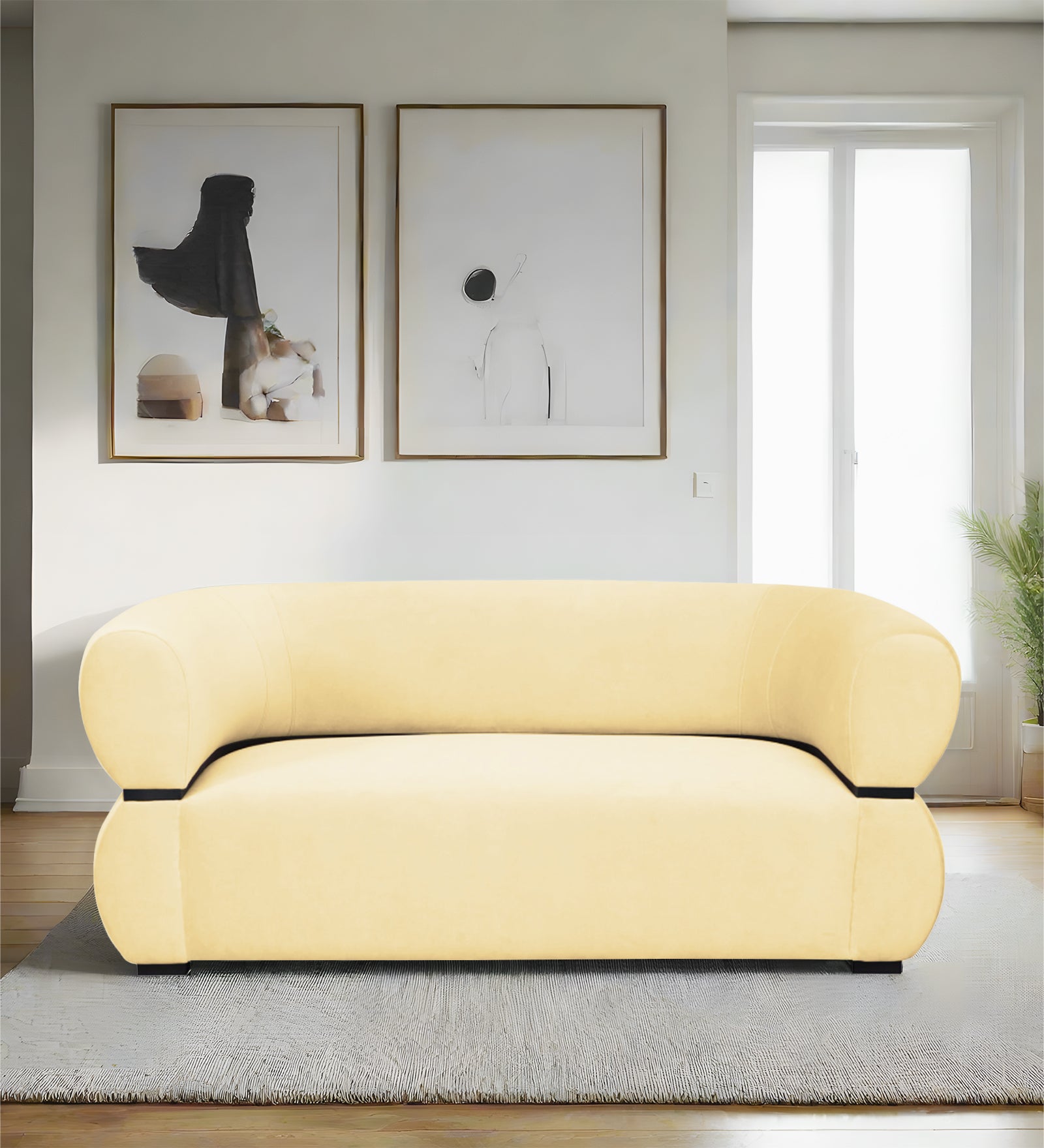 Kula Velvet 2 Seater Sofa In Sandy Beige Colour - Febonic Living