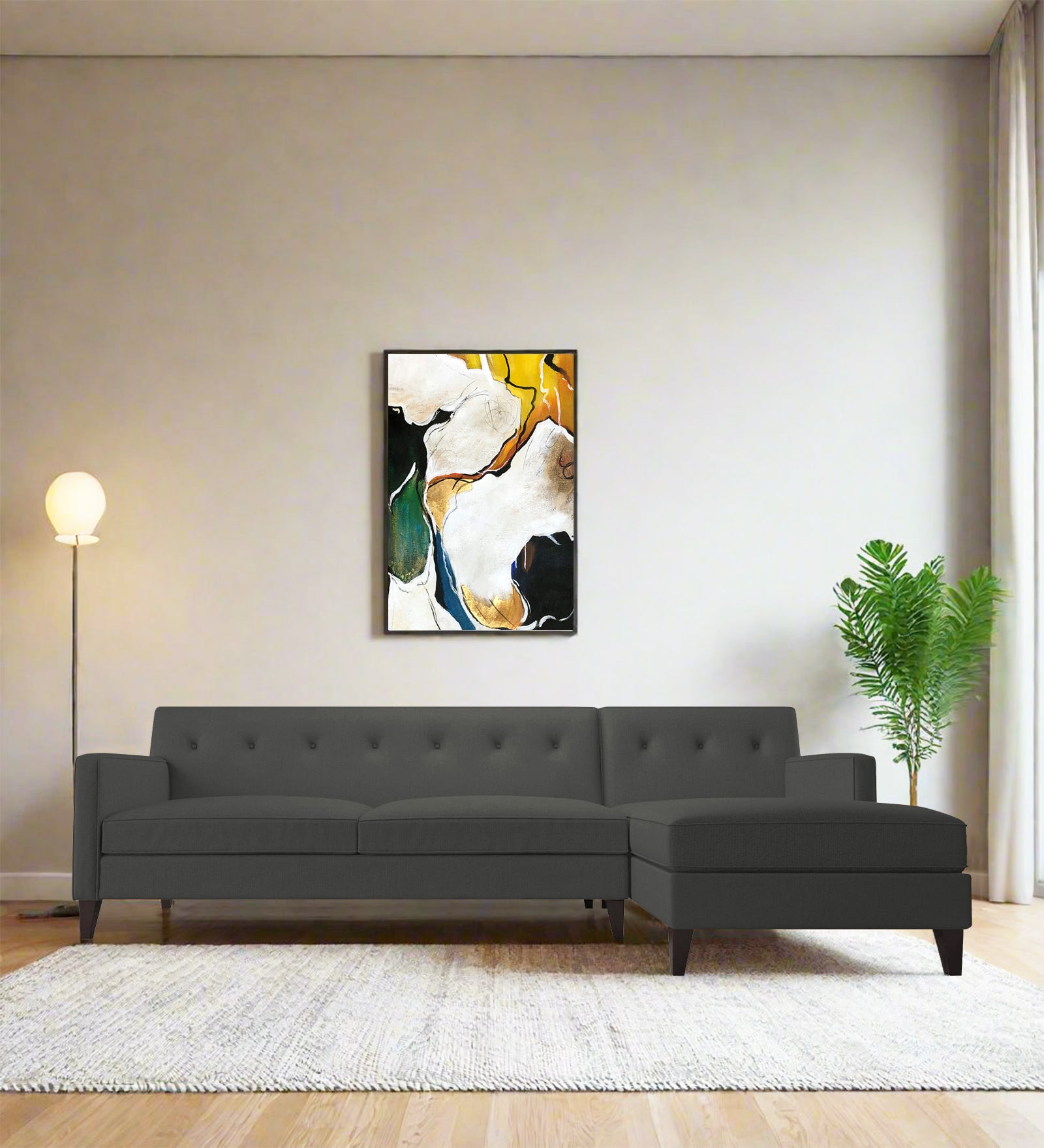 Miller Fabric LHS Sectional Sofa (3+Lounger) In Charcoal Grey Colour - Febonic Living