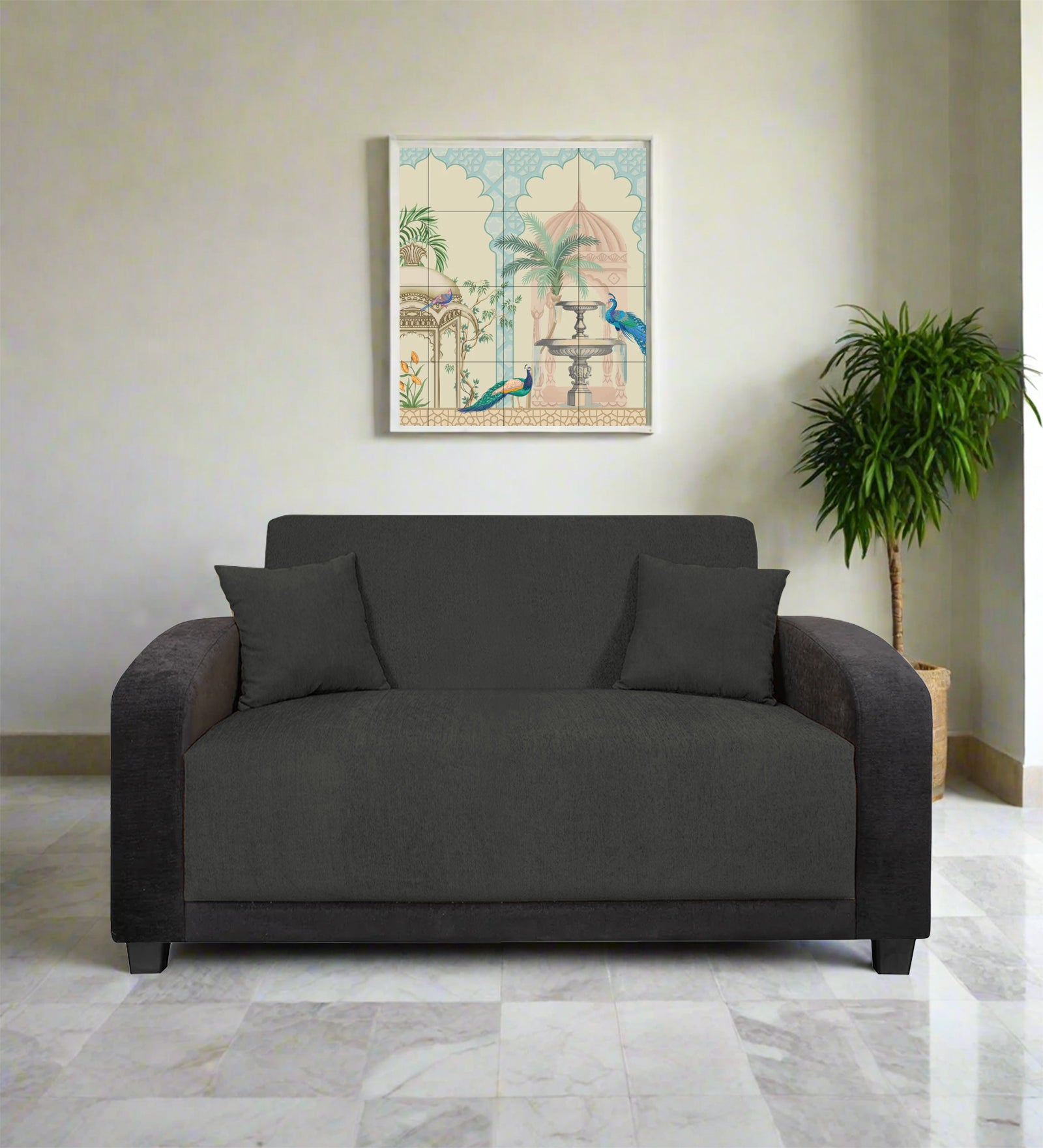 Alex Fabric 2 Seater Sofa In Charcoal Grey Colour - Febonic Living