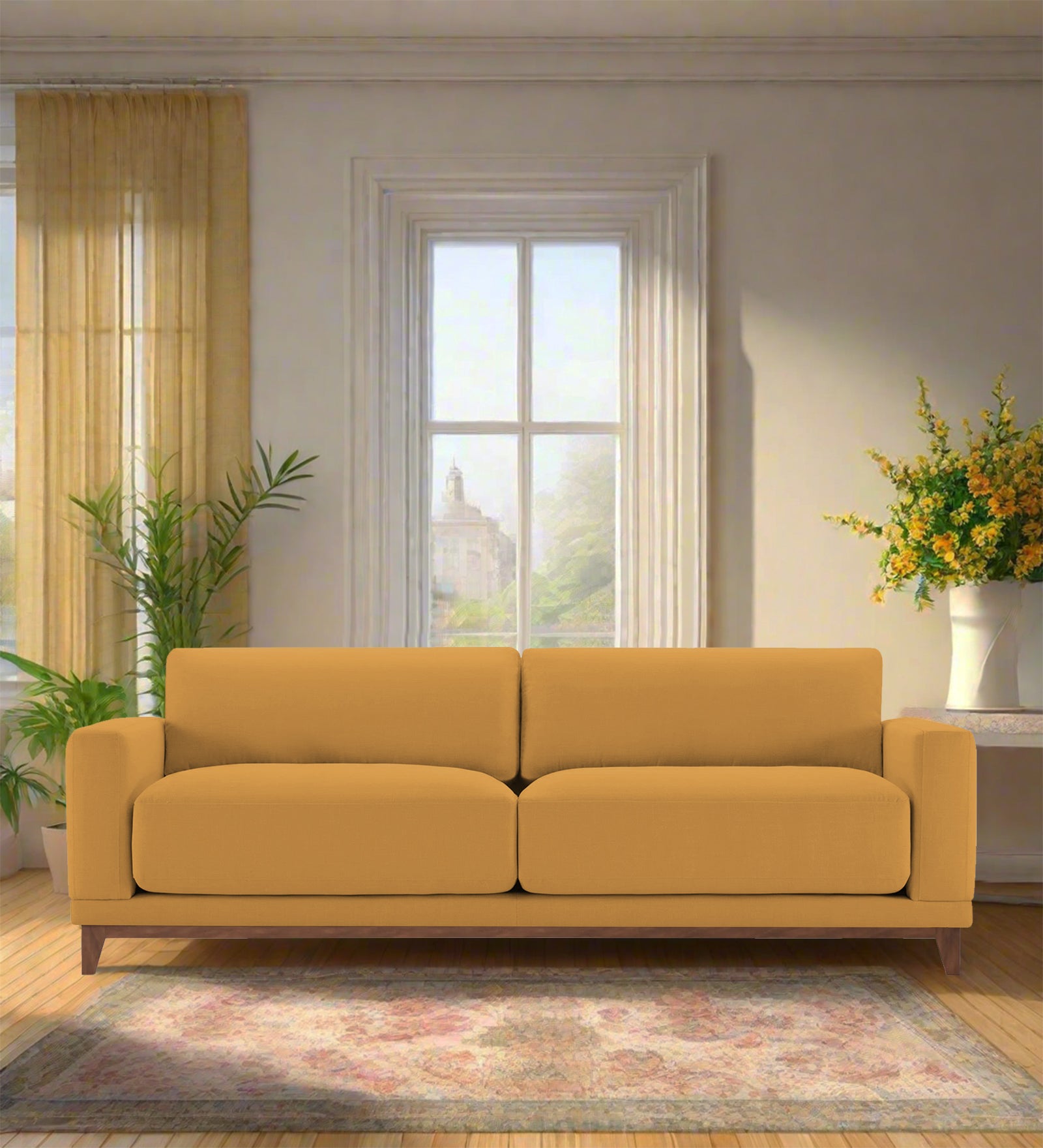 Esha Fabric 3 Seater Sofa In Corn Yellow Colour - Febonic Living