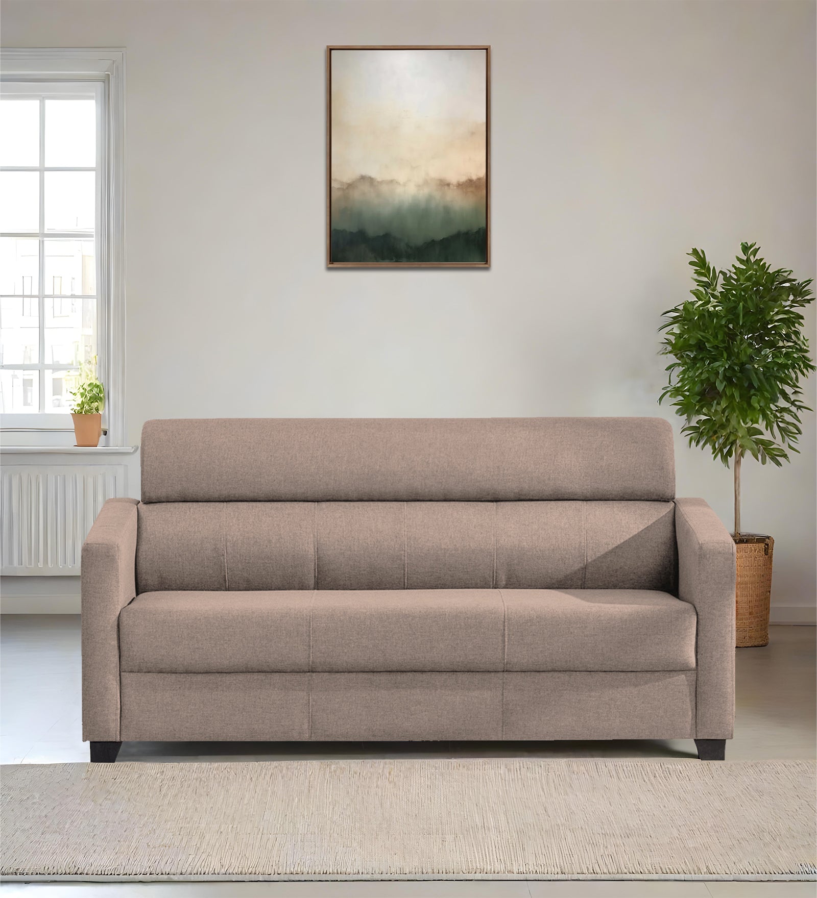 Devo Fabric 3 Seater Sofa In Kadhi Beige Colour - Febonic Living