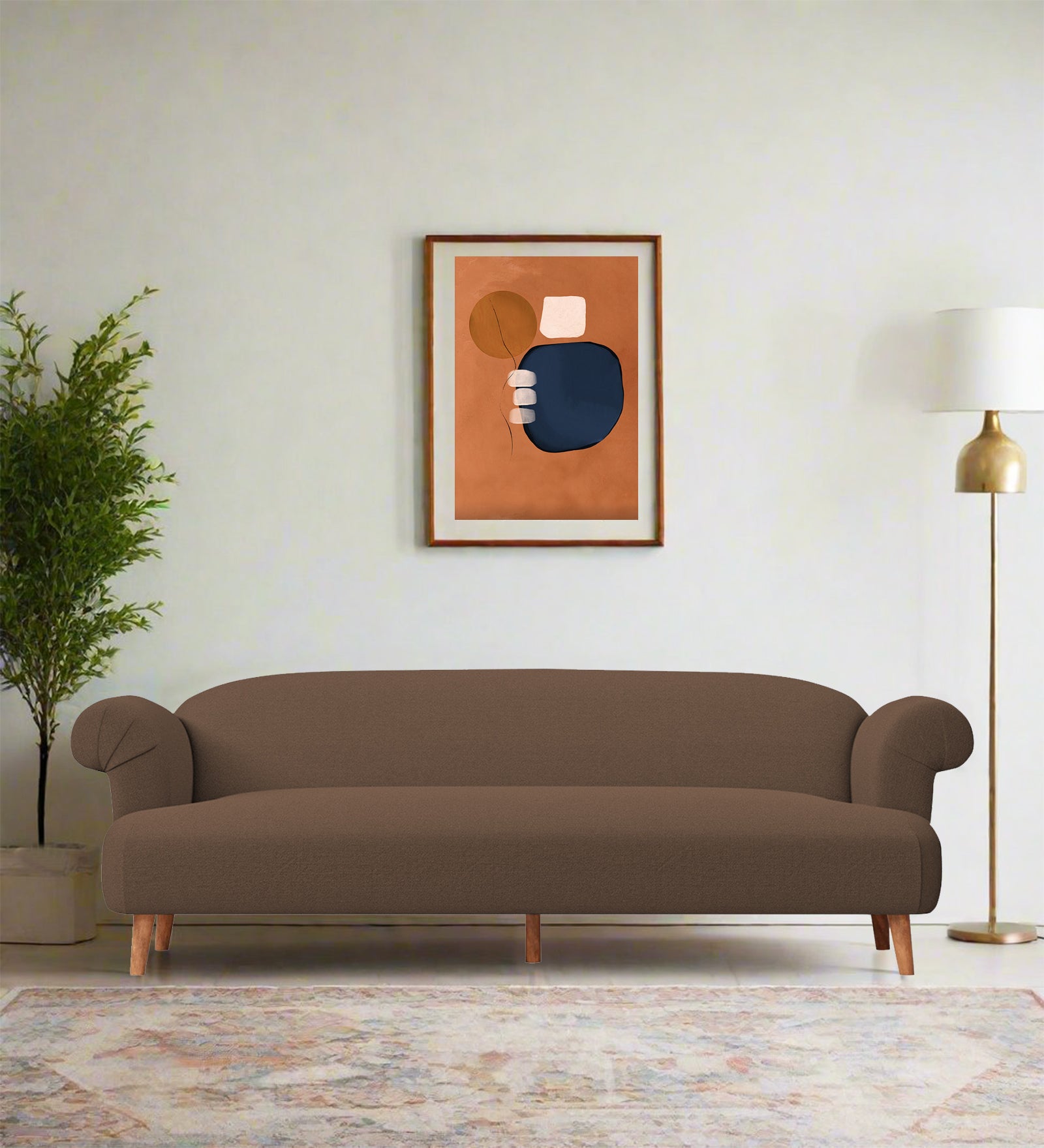 Barber Fabric 3 Seater Sofa In Rose Brown Colour - Febonic Living