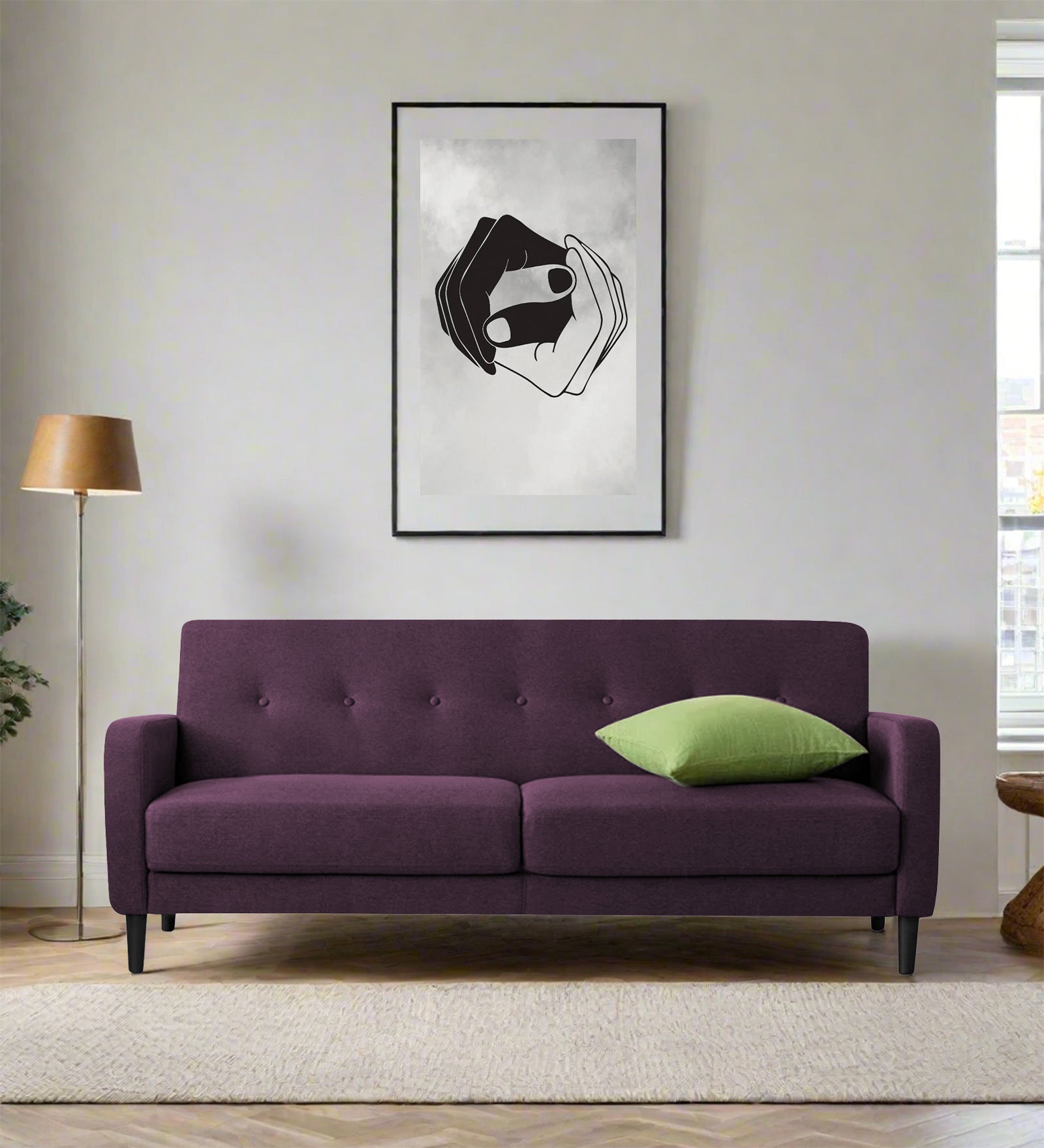 Marq Fabric 3 Seater Sofa In Greek Purple Colour - Febonic Living