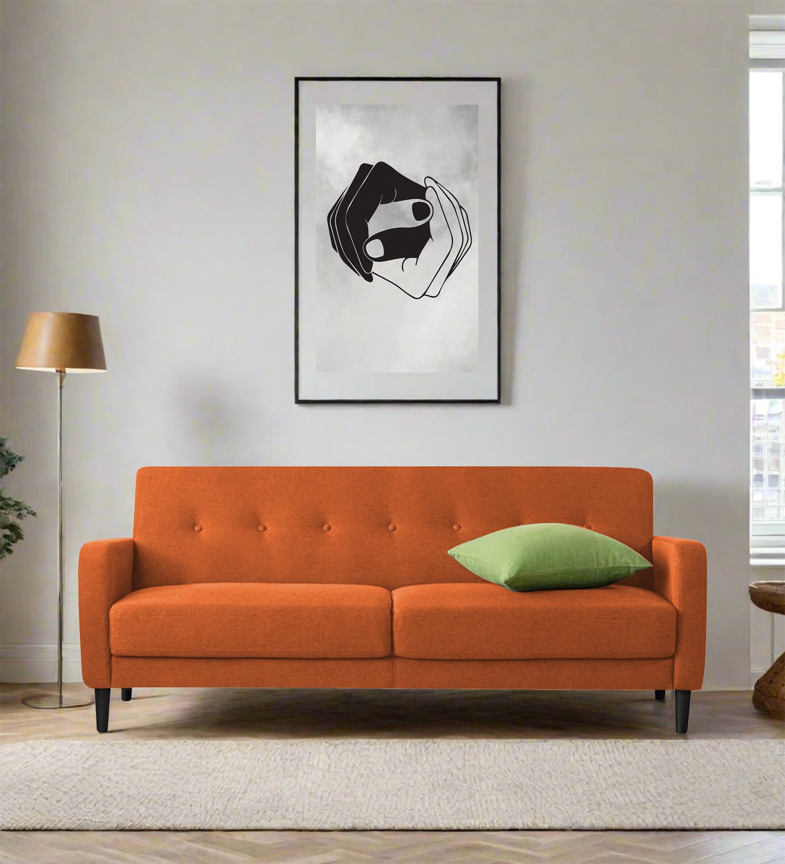 Marq Fabric 3 Seater Sofa In Vivid Orange Colour - Febonic Living