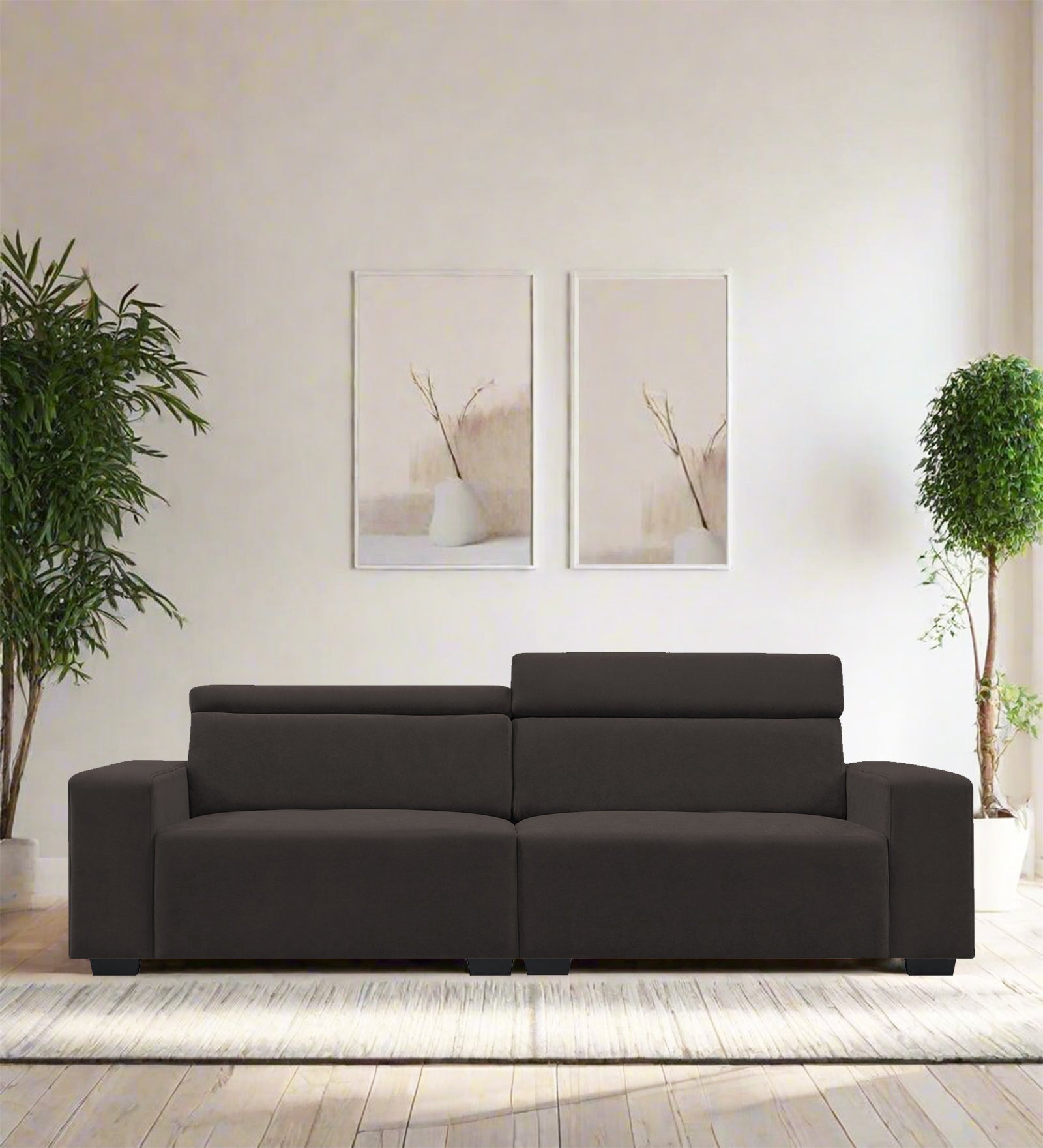 Hiro Fabric 3 Seater Sofa In Coal Brown Colour - Febonic Living