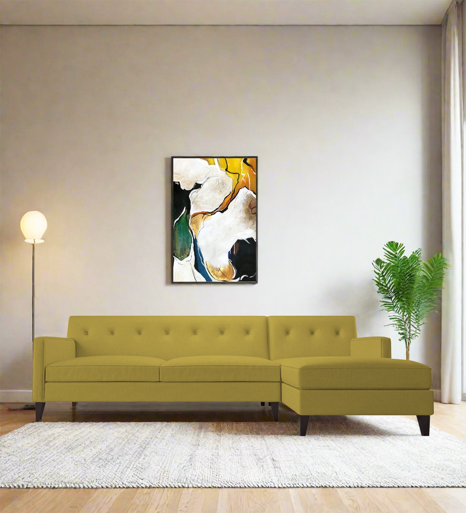 Miller Fabric LHS Sectional Sofa (3+Lounger) In Parrot Green Colour - Febonic Living