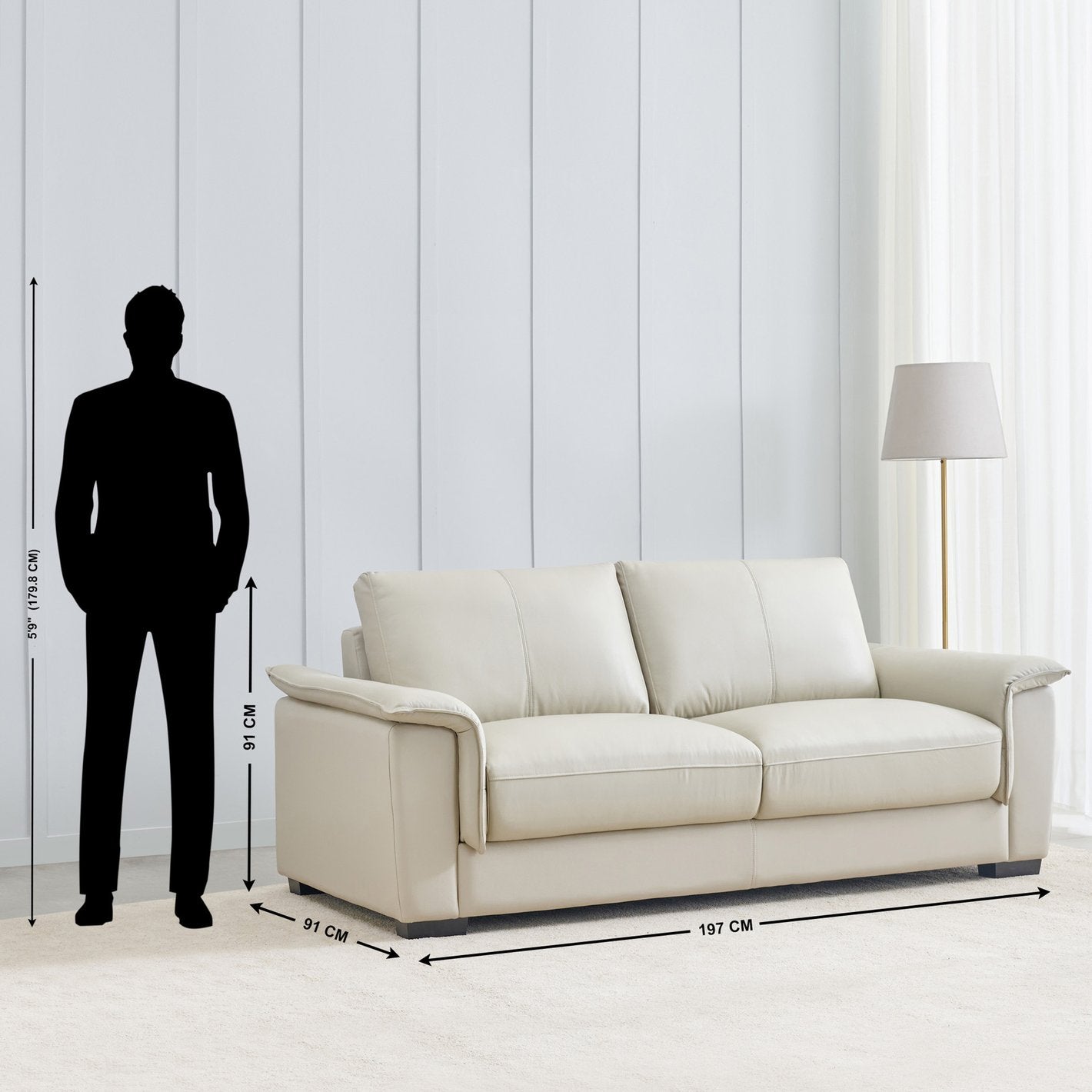 Magma Leather 3 Seater Sofa In Marble Beige Colour - Febonic Living