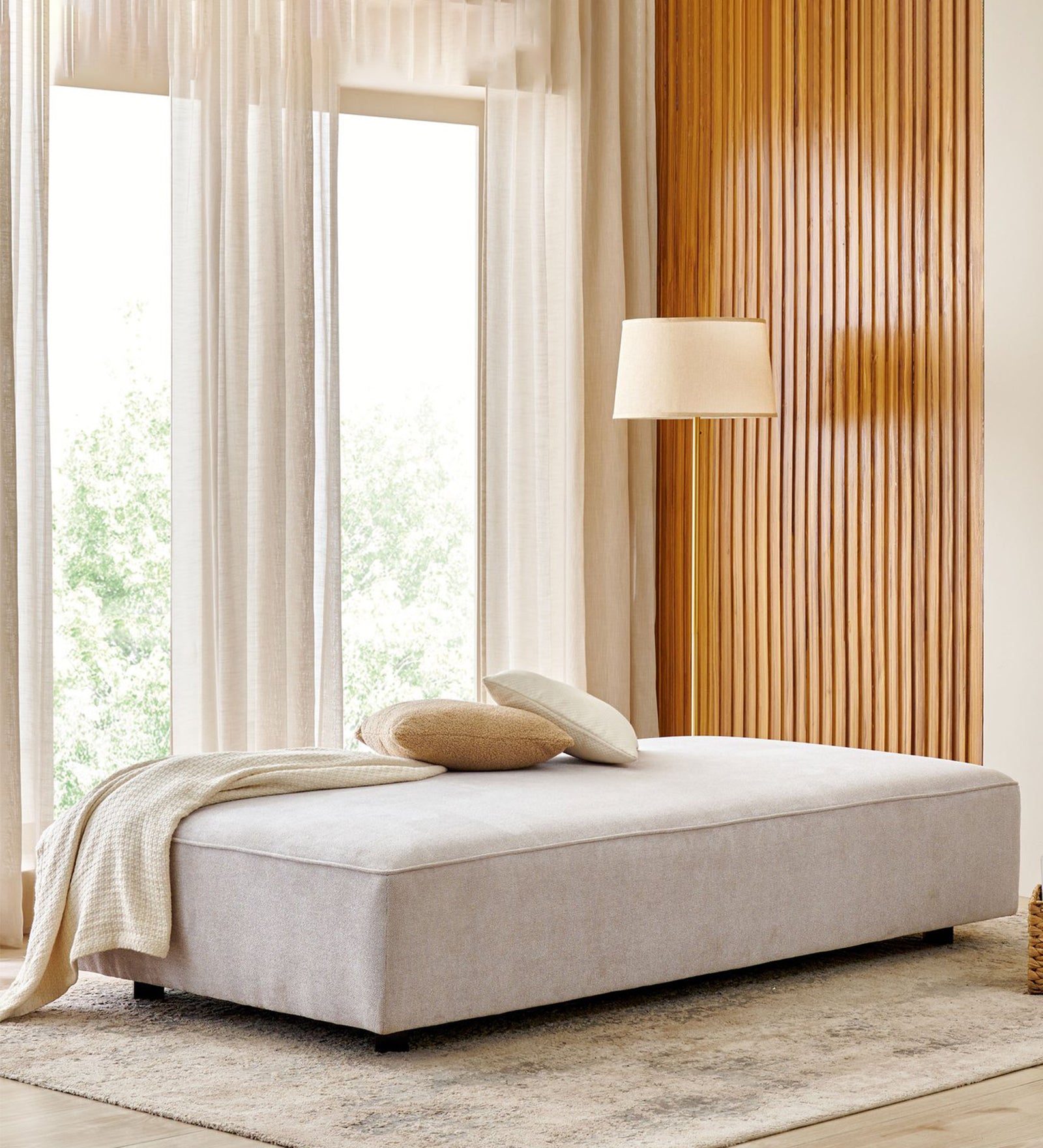 Ebony Fabric Day Bed Sofa In Cosmic Beige Colour - Febonic Living