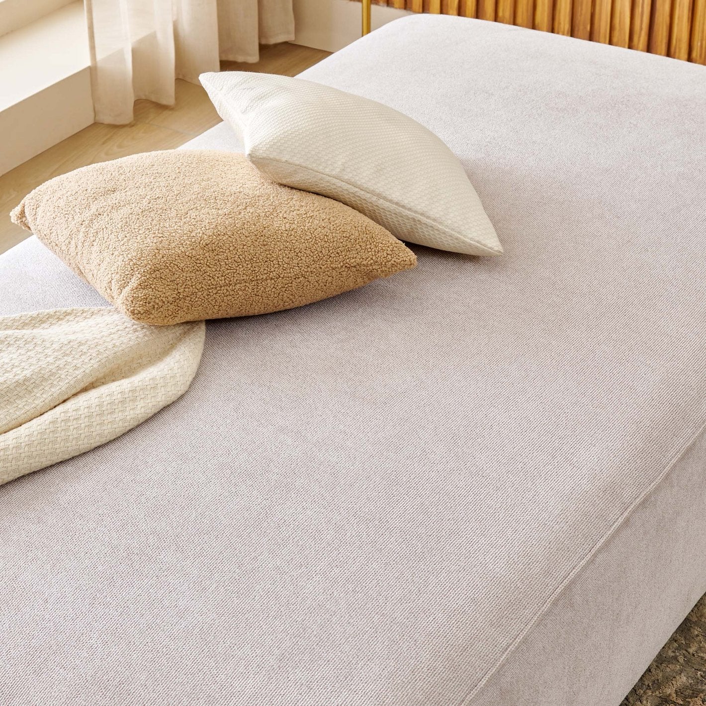 Ebony Fabric Day Bed Sofa In Cosmic Beige Colour - Febonic Living