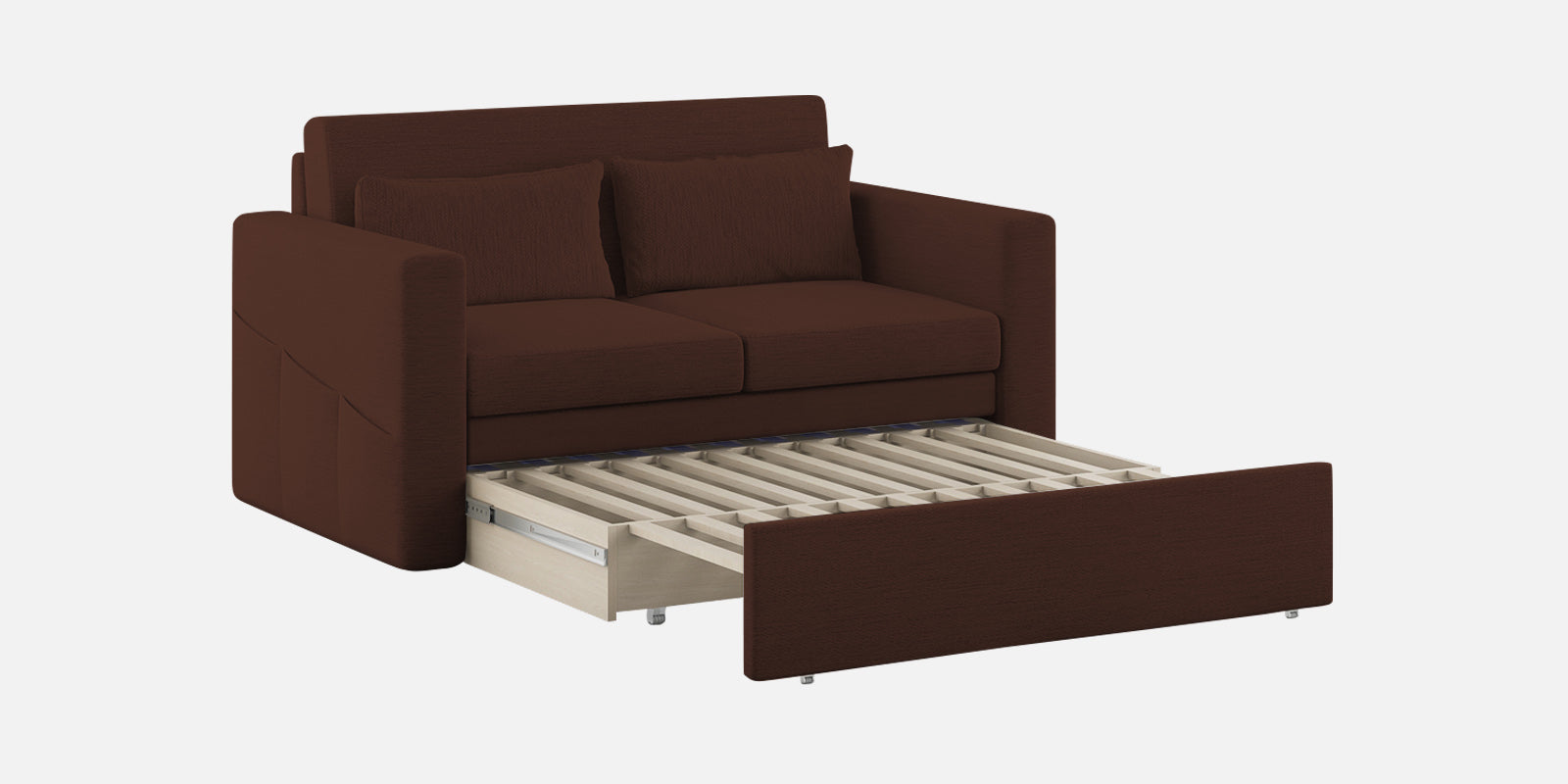 River Fabric 2 Seater Pull Out Sofa Cum Bed In Coffee Brown Colour - Febonic Living