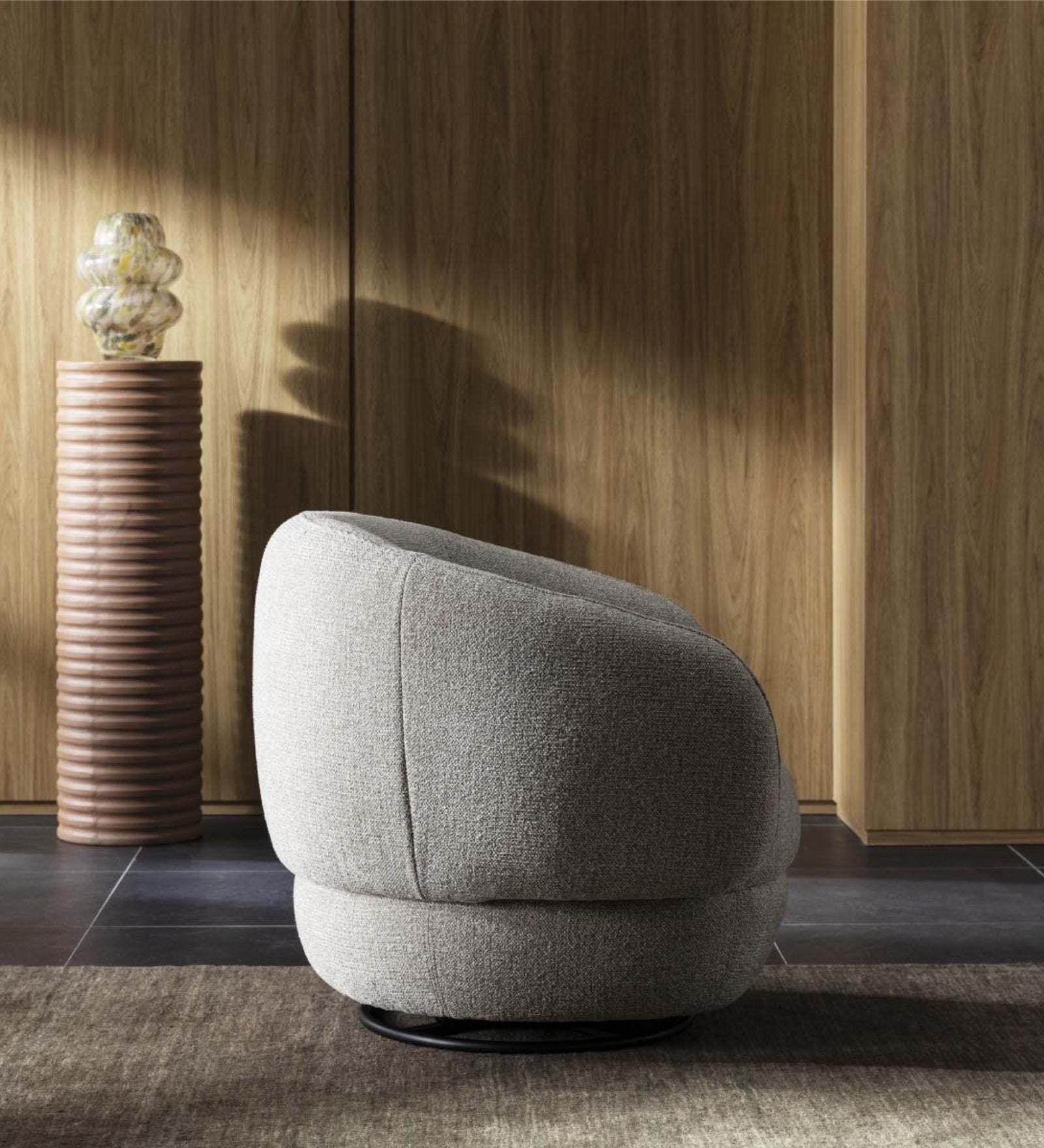 Tura Fabric Swivel Chair In Ash Grey Colour - Febonic Living