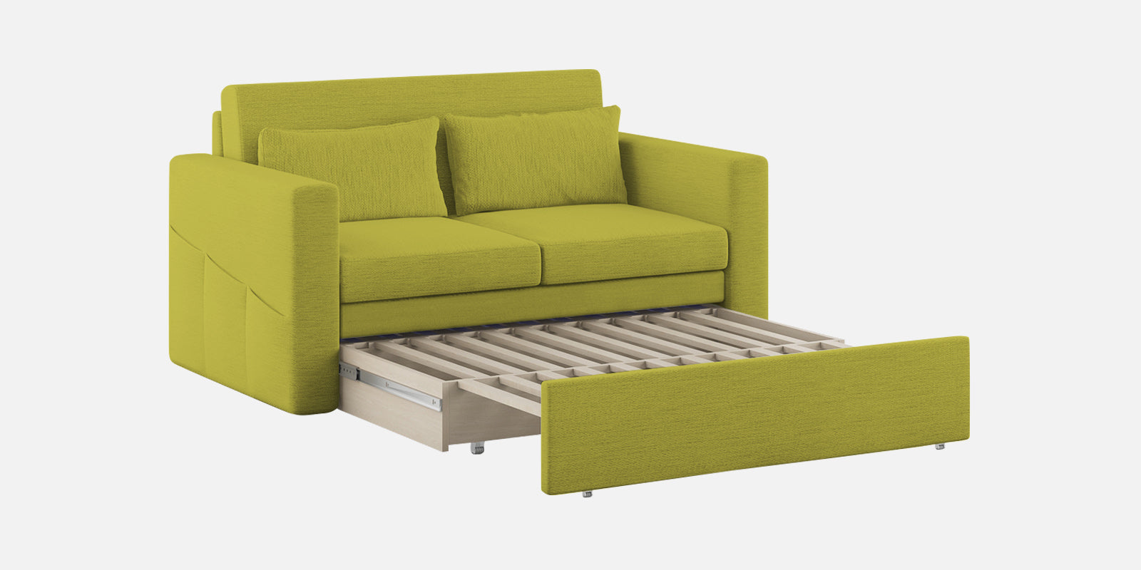 River Fabric 2 Seater Pull Out Sofa Cum Bed In Parrot Green Colour - Febonic Living