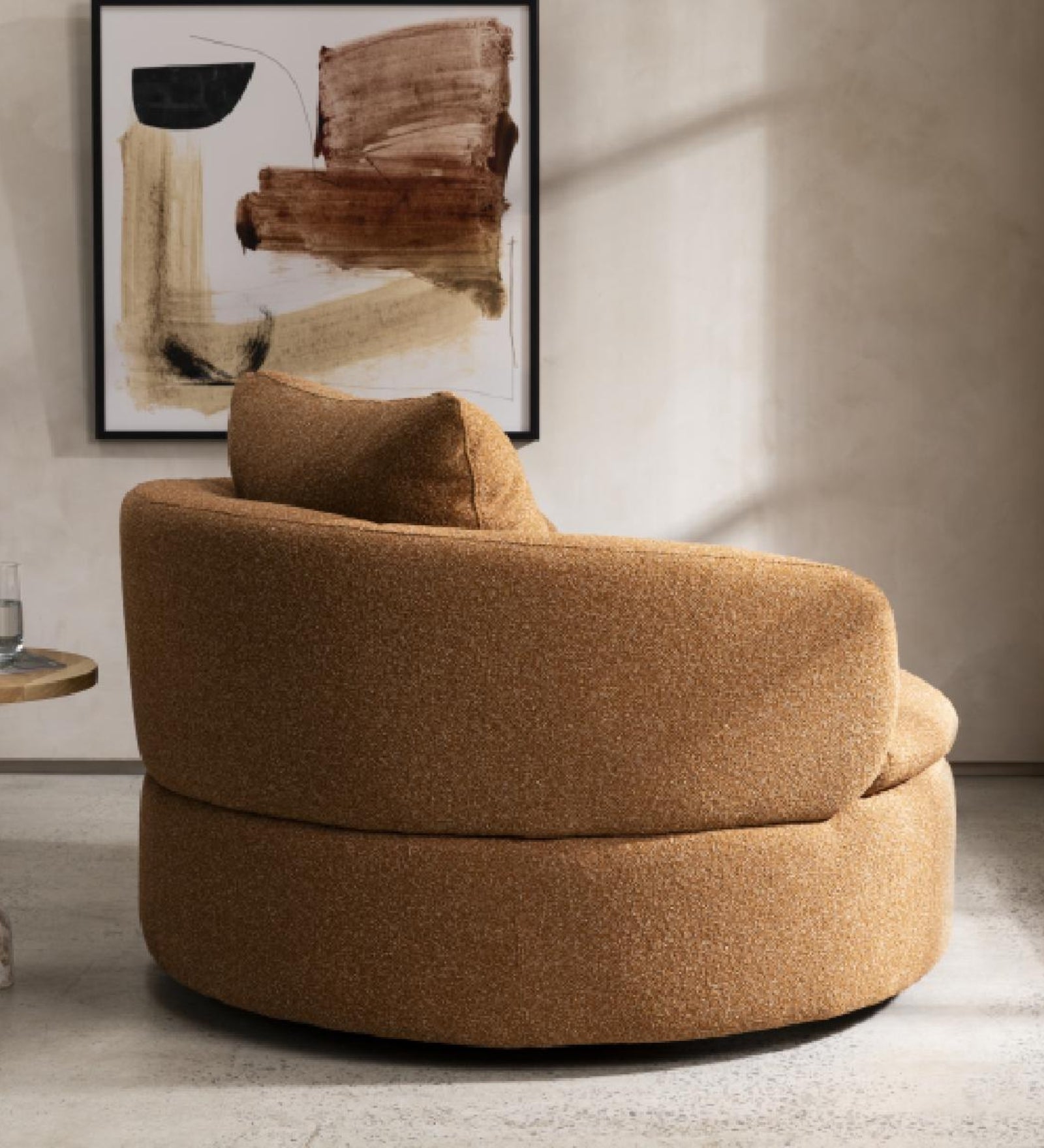 Cobra Boucle Fabric Swivel Chair in Brown Colour