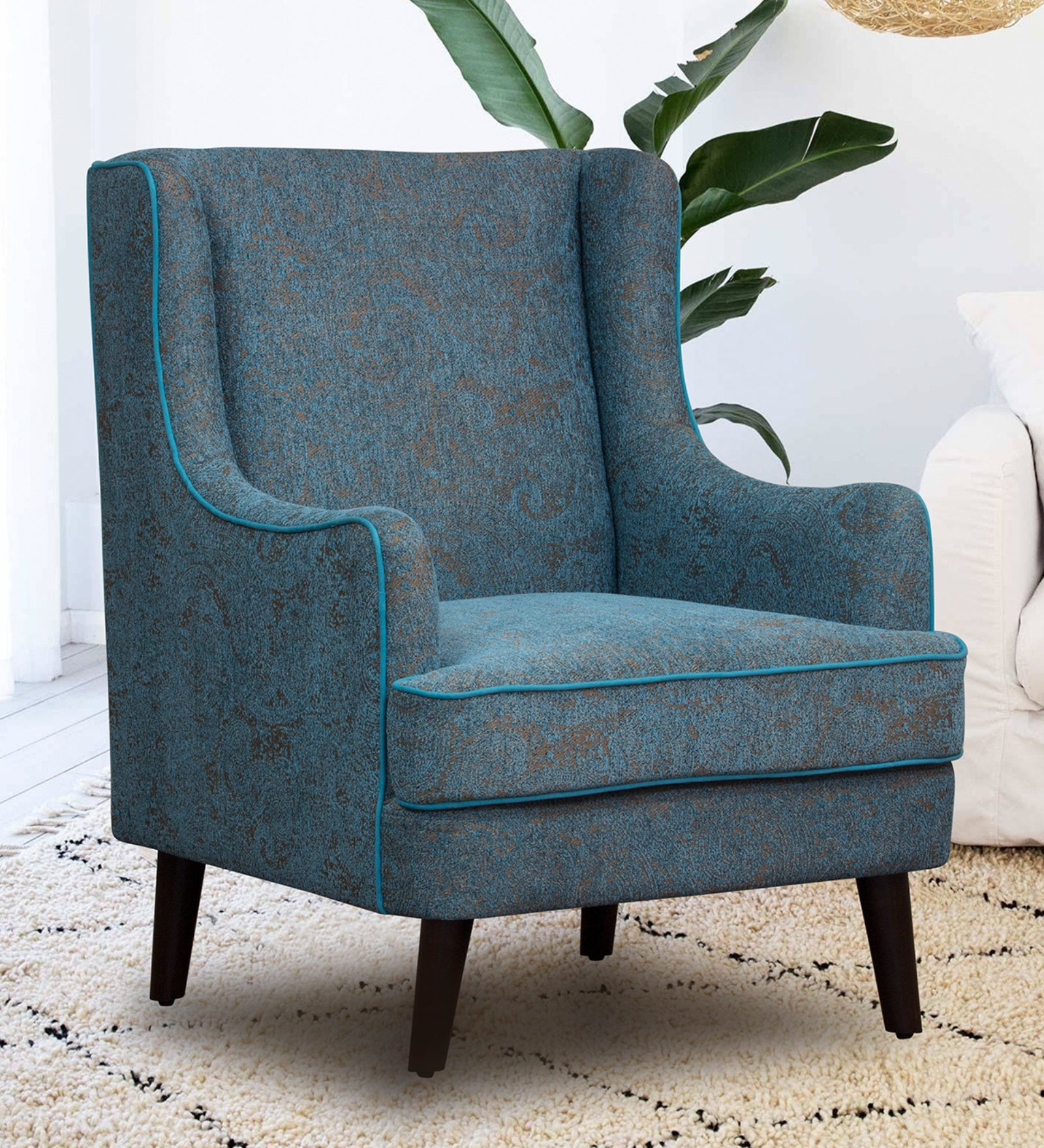Neddy Floral Print Wing Fabric Chair - Multi by Febonic Living