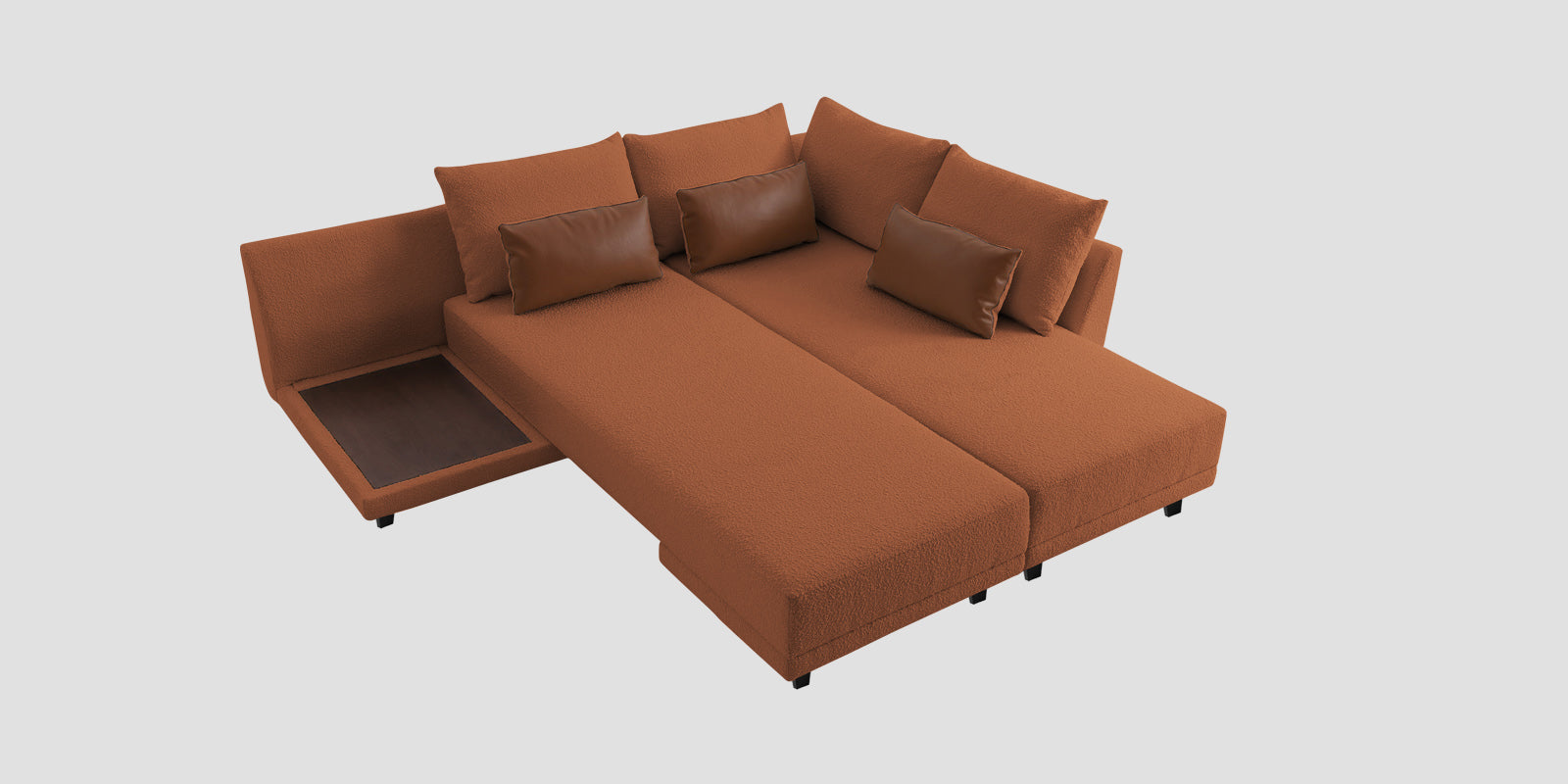 Ira Boucle Fabric LHS 6 Seater Convertible Sofa Cum Bed In Light Orange Colour - Febonic Living